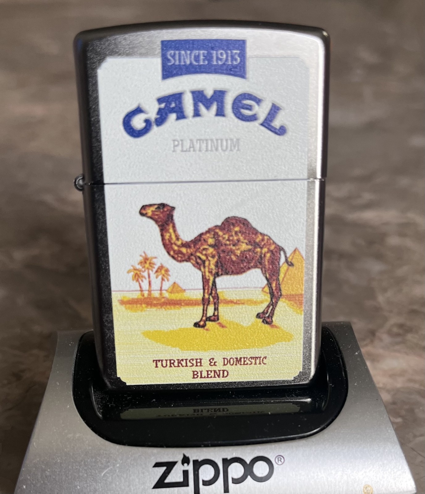 Zippo Camel Rare Platinum No Boarder Since 1913