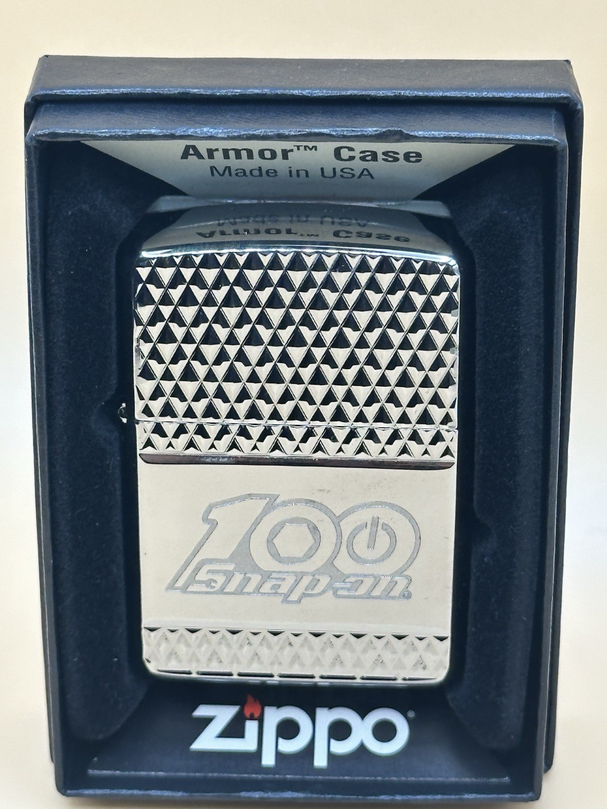 2019 Snap On 100 Year Anniversary Diamond Plate Chrome Armor Zippo Lighter NEW