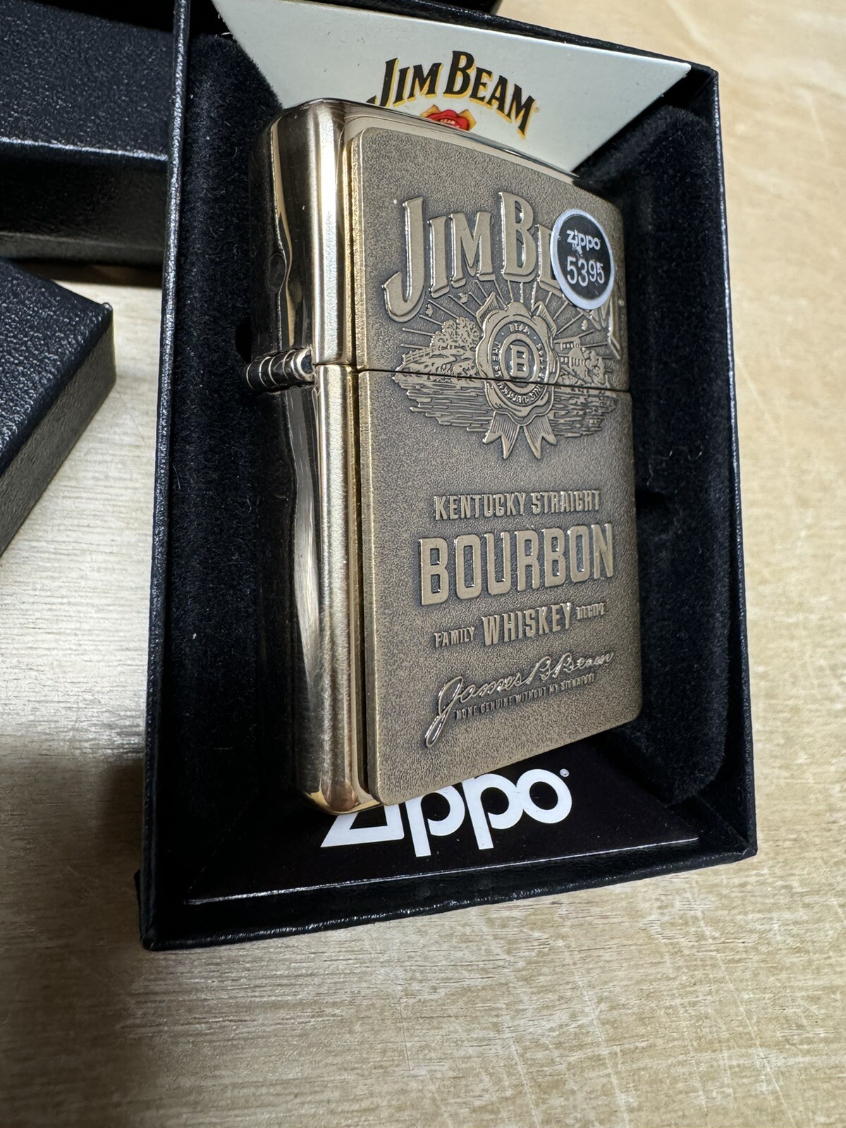 Zippo Jim Beam Whiskey Textured Logo Lighter – Gold – 254BJB 929 – New