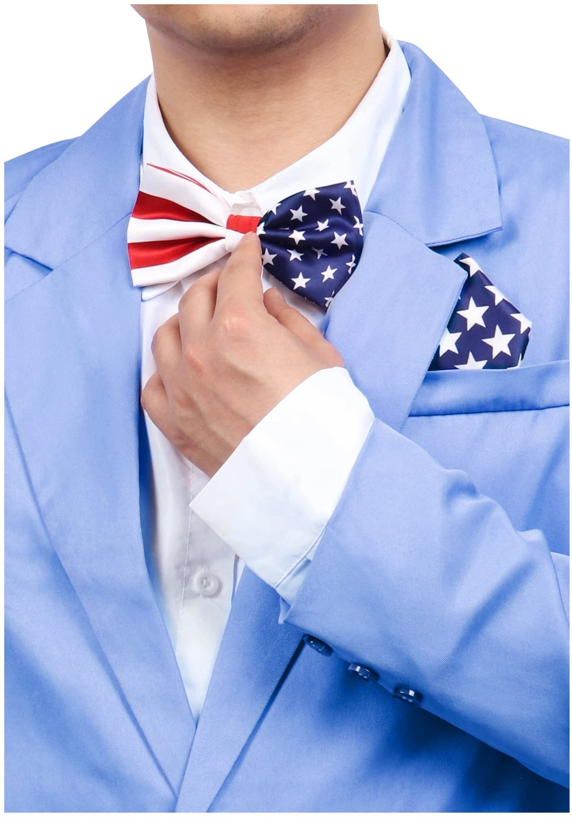 PROCOS Mens American Flag Necktie Bowtie Pokect Square Stars Stripes Patriotic T