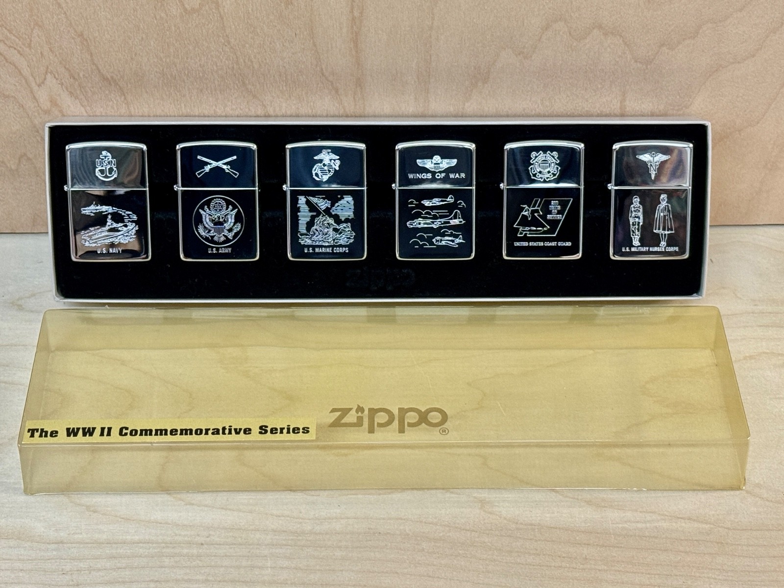 Rare Zippo The WW II Commemorative Series – Full Set in Original Box w/ Cases