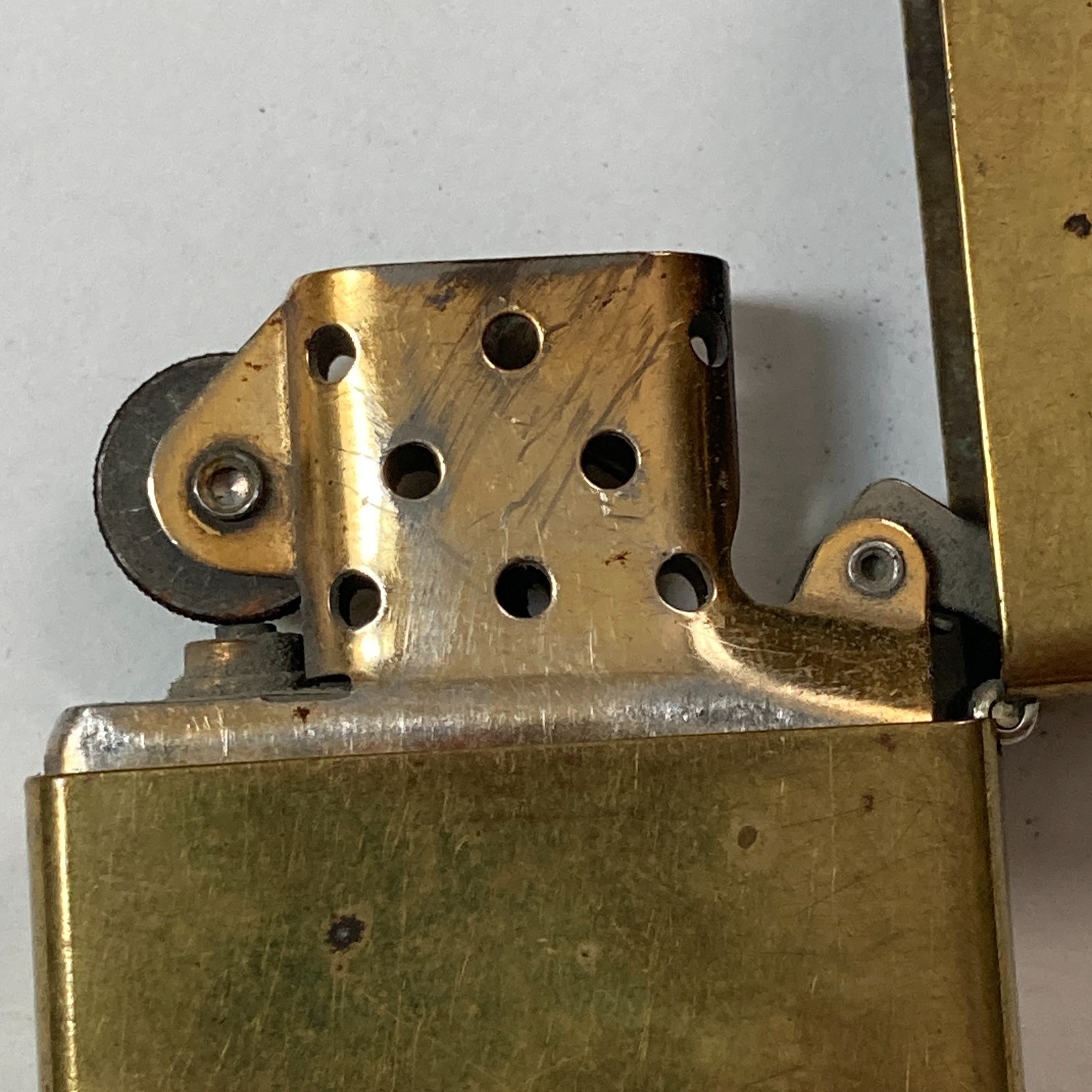 Vintage Zippo Solid Brass Slashes Lighter PAT 2032695 E IX Full Size Empty USA
