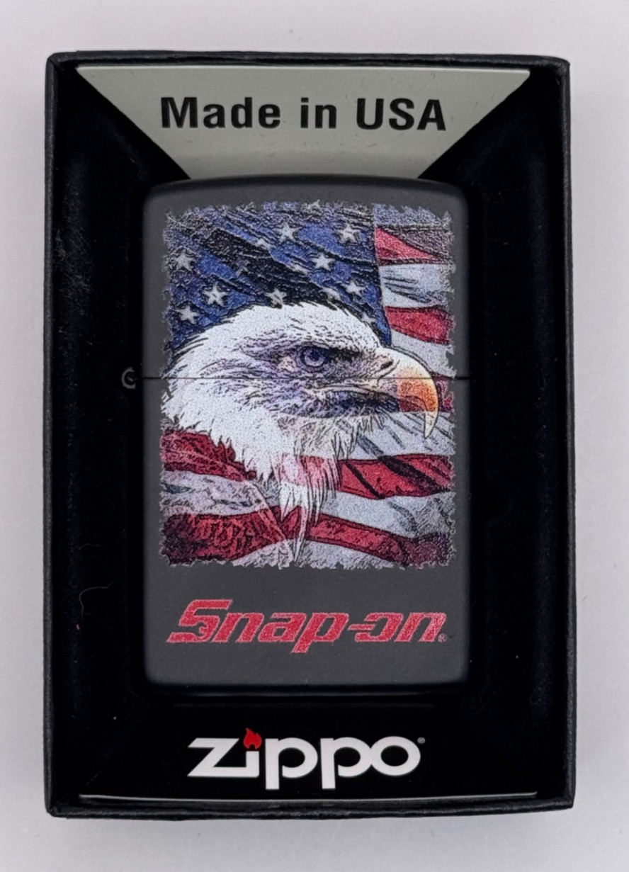 GENUINE Zippo Lighter SNAP ON AMERICAN FLAG & EAGLE 2021 Black Matte NEW IN BOX