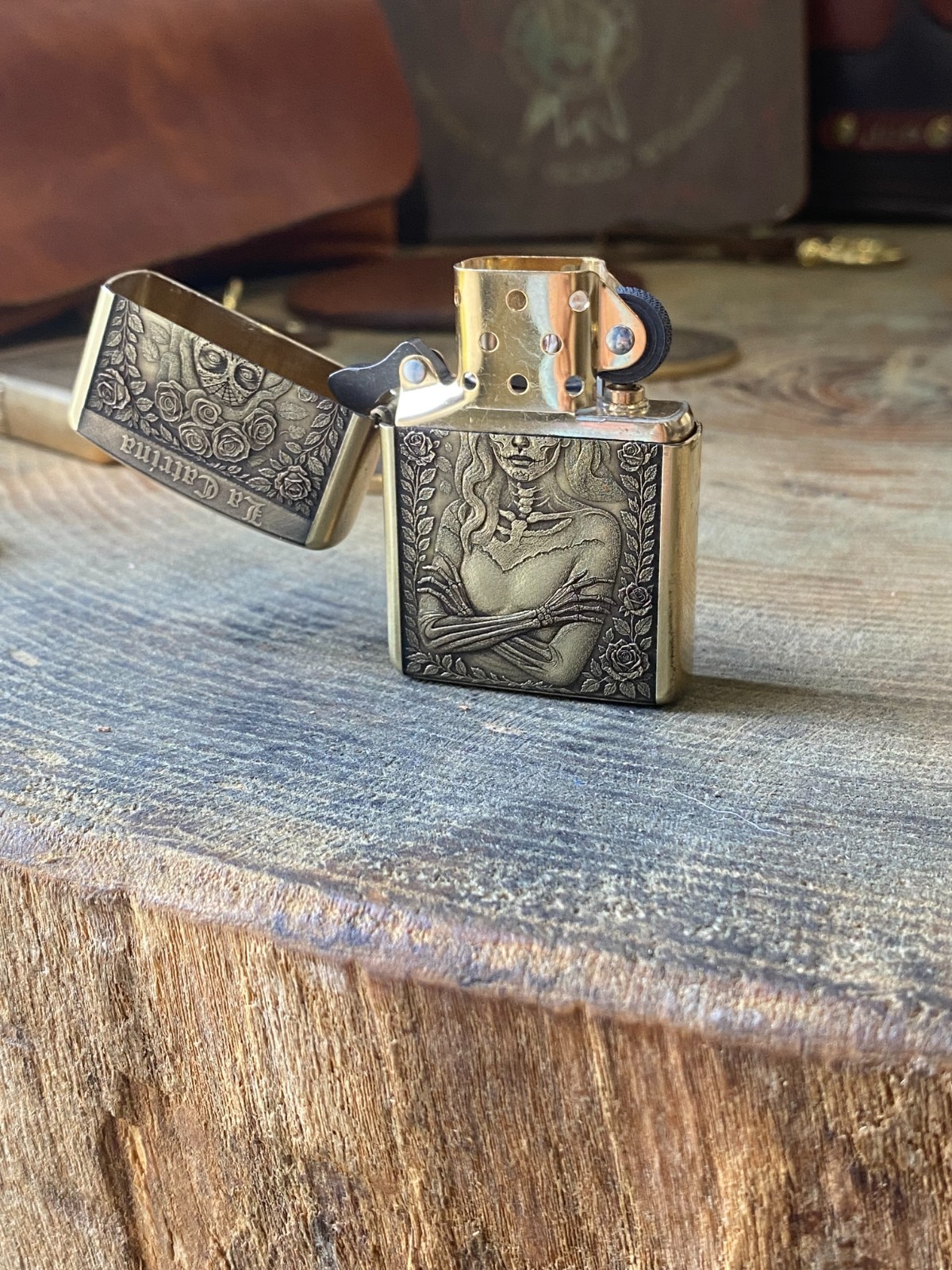 La Catrina | Dia de los Muertos 3D engraved | Brass Armor Zippo | Made in USA