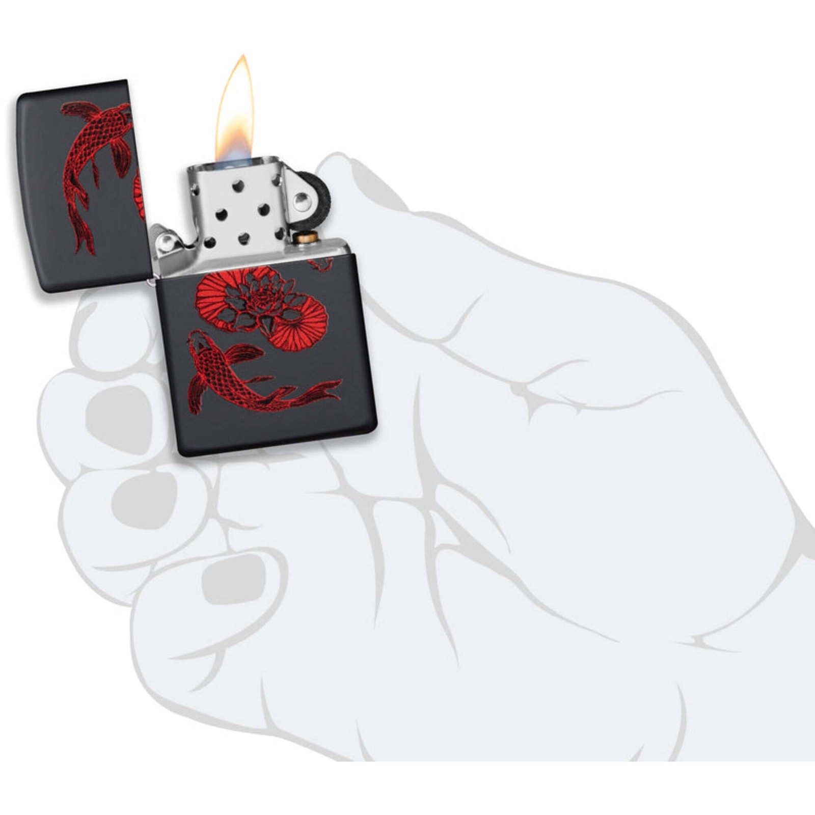 Zippo Windproof Pocket Lighter Koi Fish Design Classic Matte Black Finish 49922