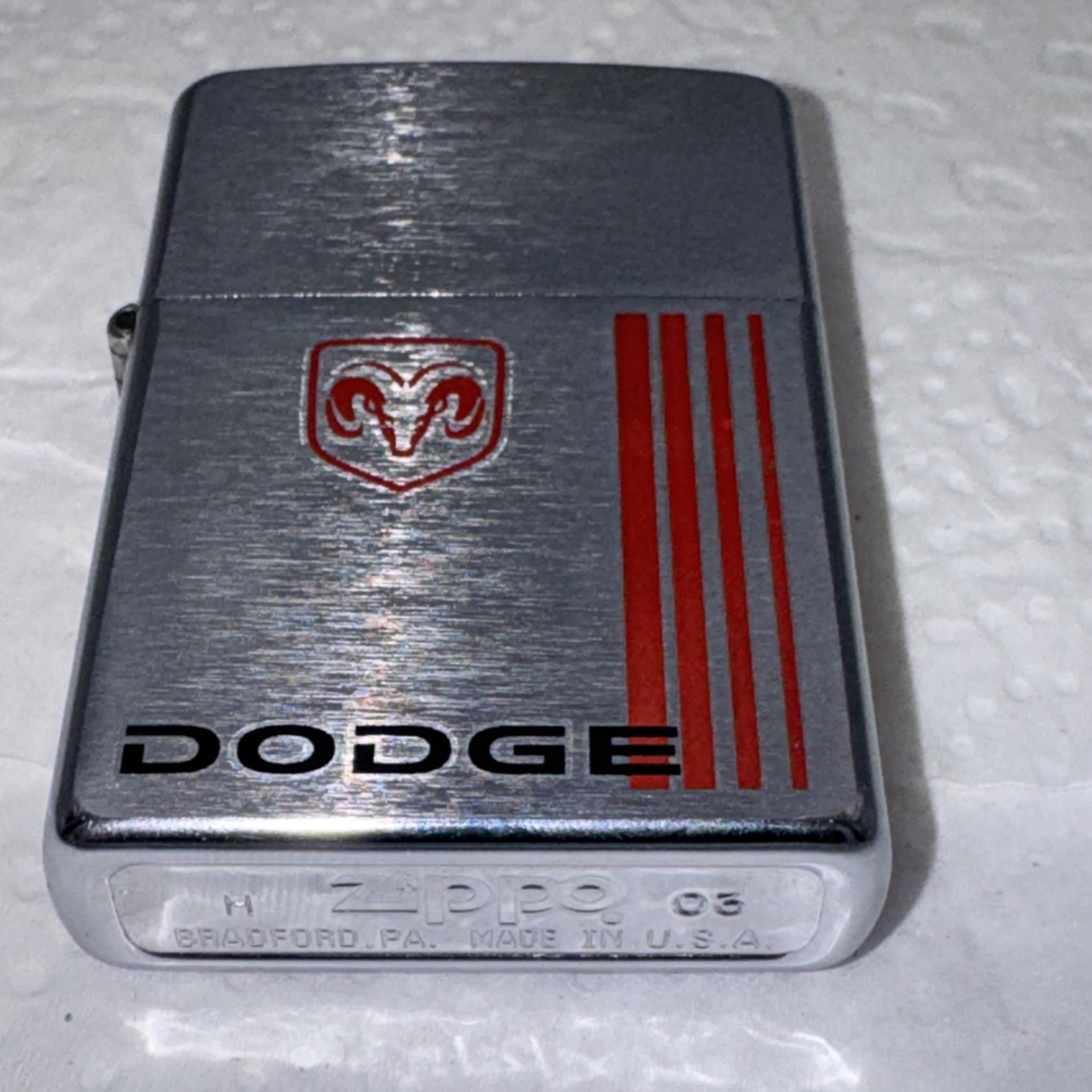 ZIPPO DODGE RAM STRIPE LIGHTER 2003 BRUSHED STEEL CHROME RARE- No Fuel Empty