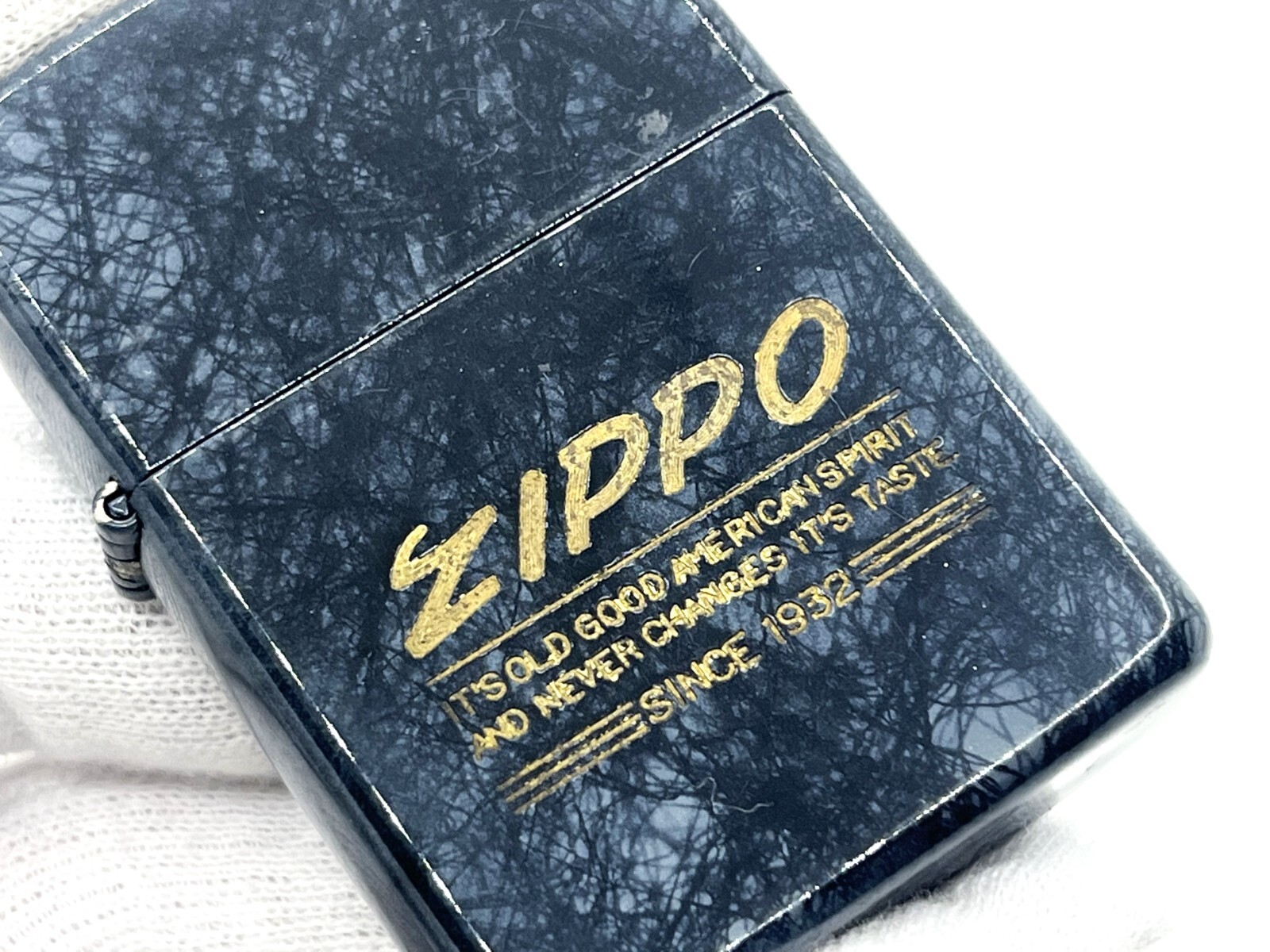 Auth Vintage ZIPPO 1989 Limited Logo Textured Lacquer-Finish Lighter Dark Blue
