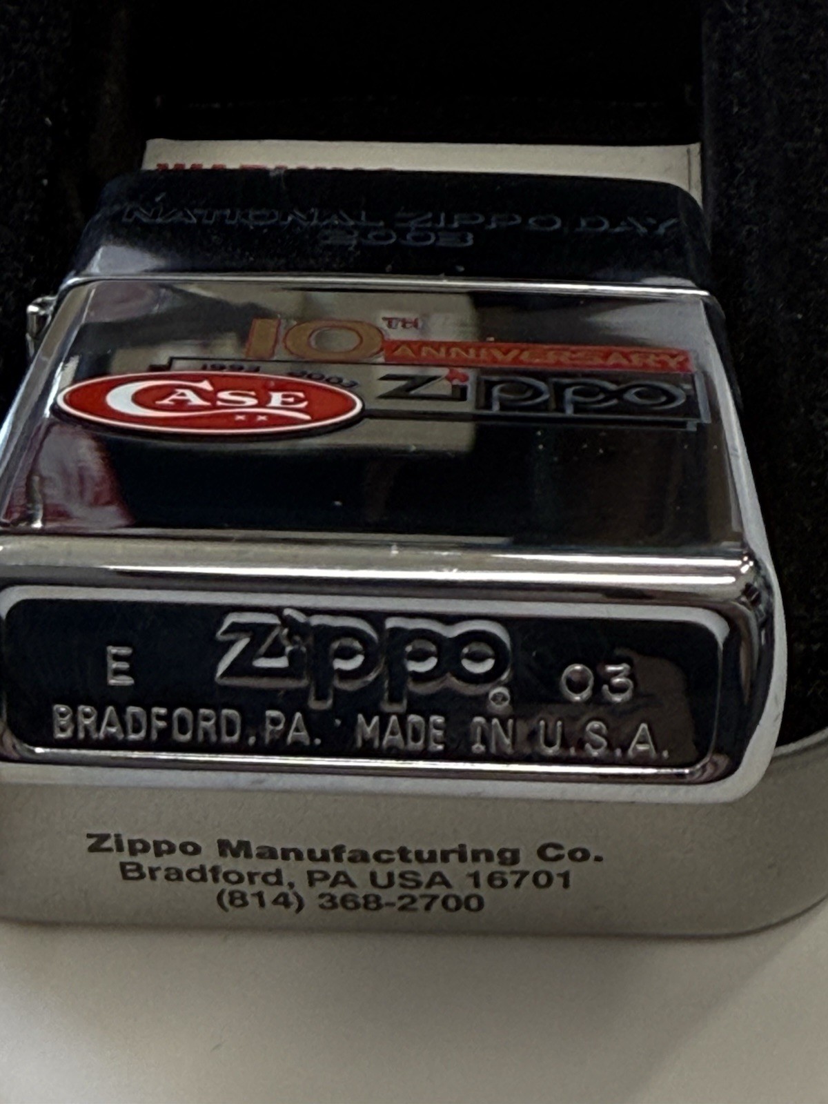 ZIPPO CASE XX 2003 NATIONAL ZIPPO DAY 10TH ANNIV LIGHTER UNFIRED N BOX A994