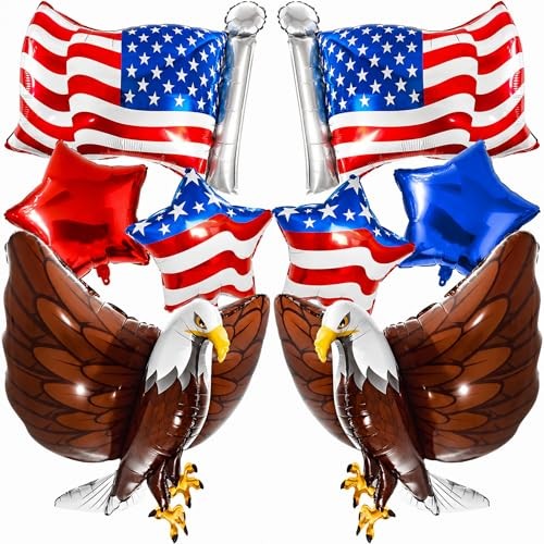 8 Pcs Patriotic Eagle Balloons Set, Large 3D American Eagle Foil 01-8 Pcs