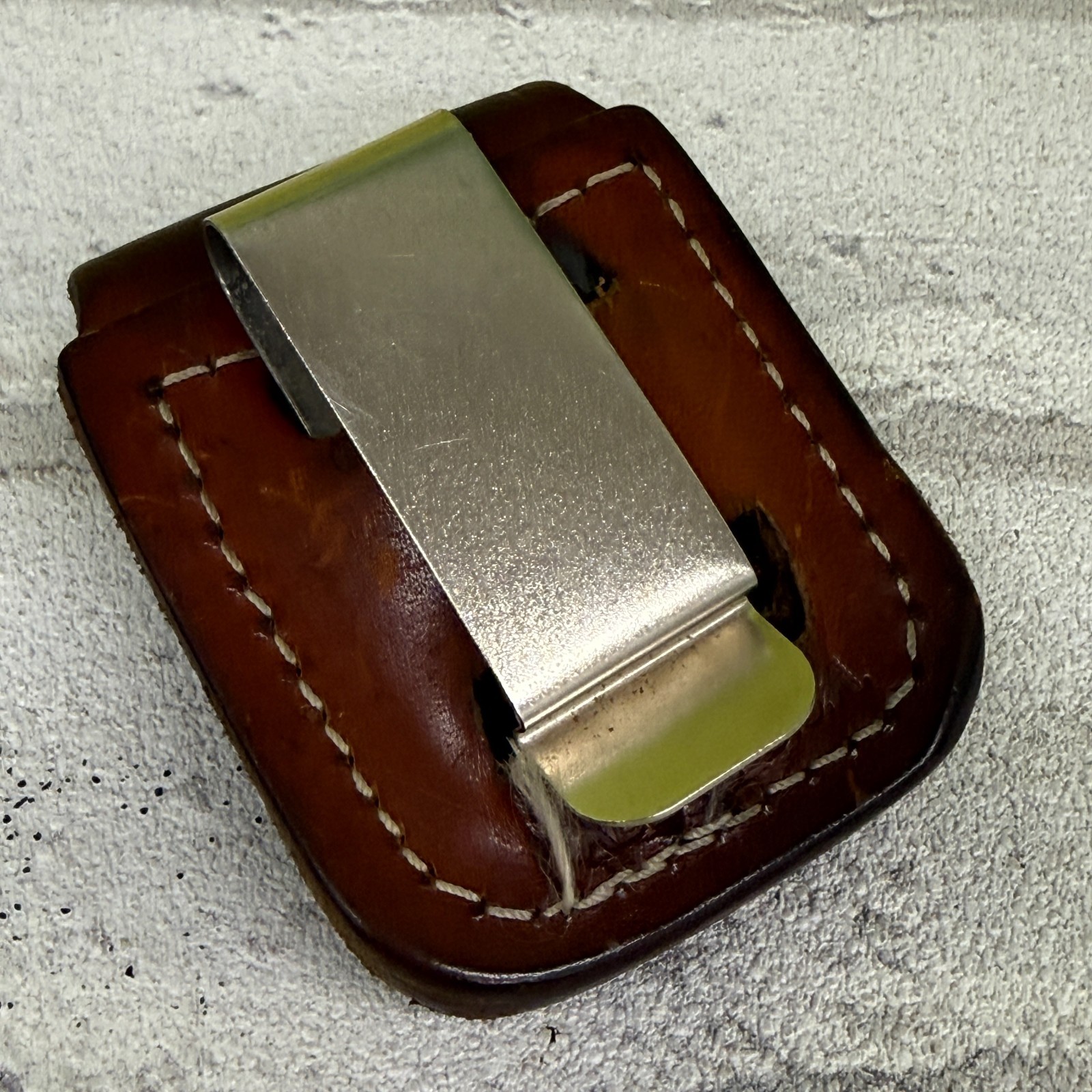 Vintage Zippo Brown Leather Belt Pouch Holder Case Snap Closure USA