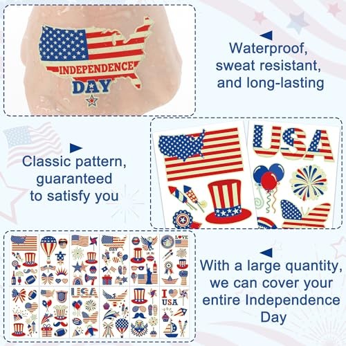 106 Packs Decorations Glow in the Dark Tattoos, Multiple Styles 4th of July