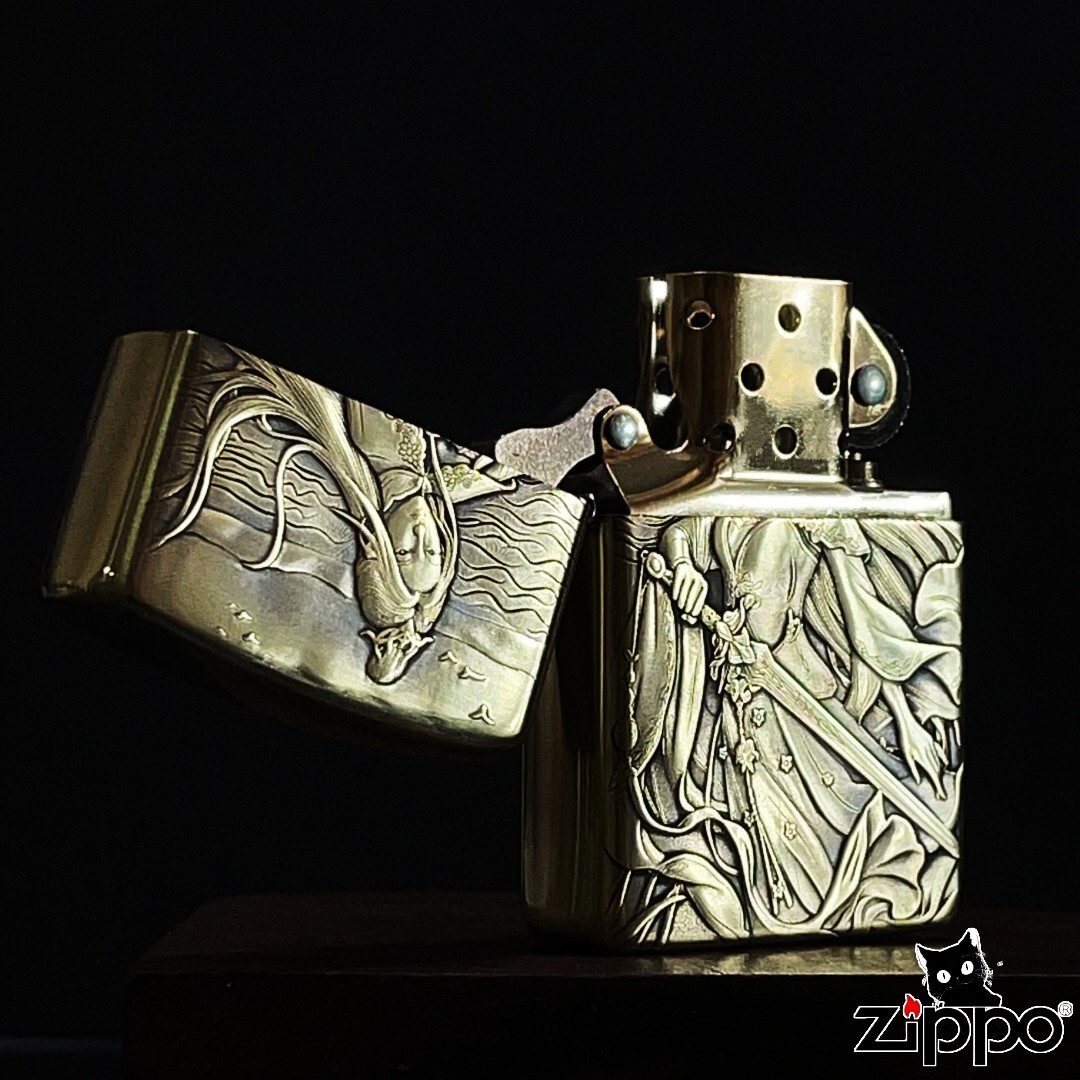Mulan Zippo Lighter 3D Relief Pure Copper Armor Heroine Design Kerosene Gift