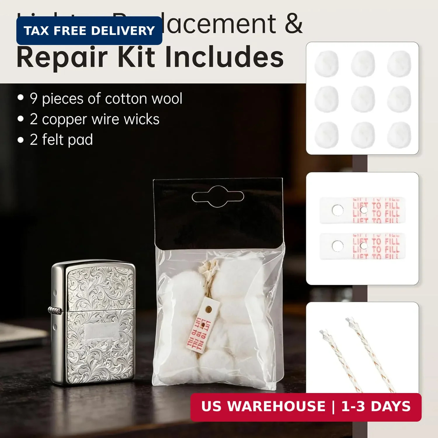 Cotton Compatible with Zippo Lighter,2 Pack,Replacement Parts Comaptible with Zi
