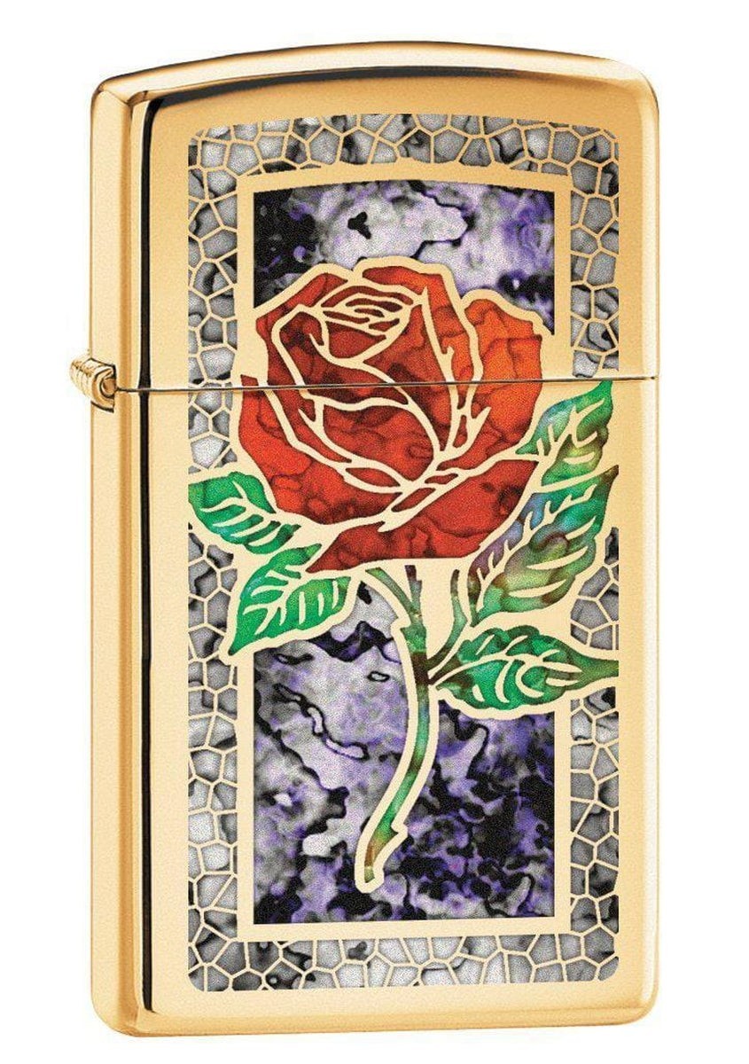 Zippo Slim Fusion Rose Lighter, High Polish Brass NEW IN BOX