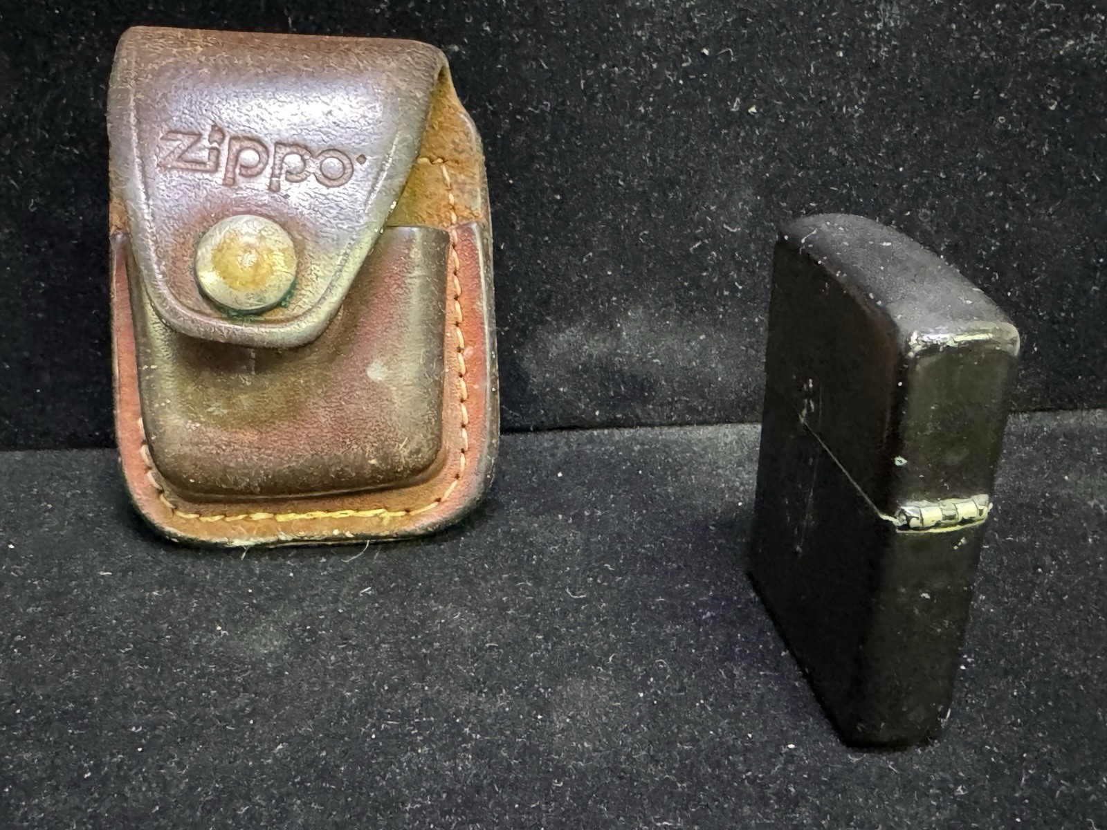 Zippo vintage Lighter K XII Black with brown leather belt holder USA tobacco