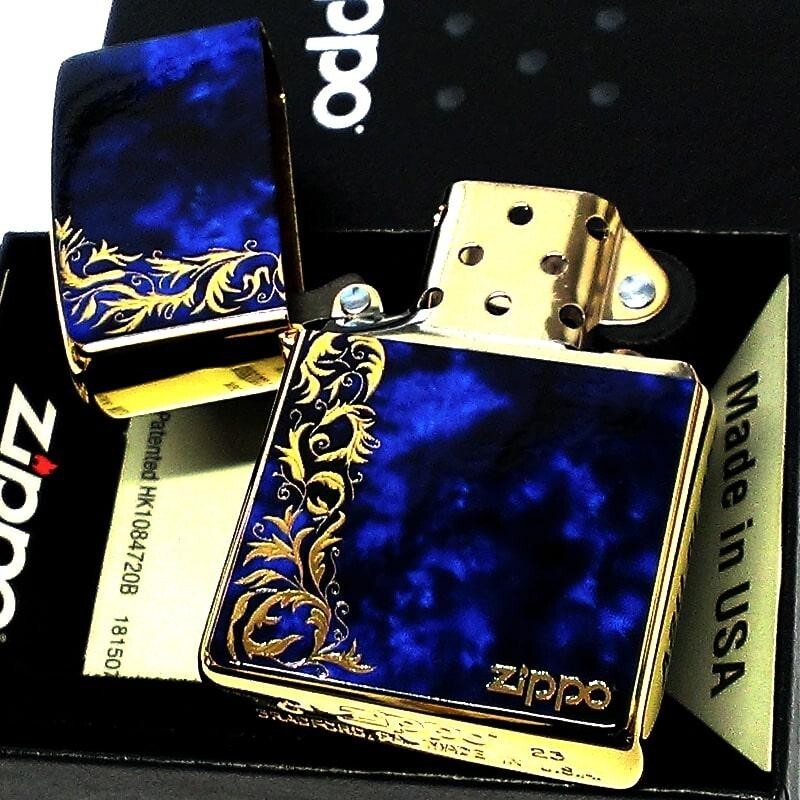 Zippo Arabesque Marble Print Processing Blue Gold Mirror Coating Lighter Regular