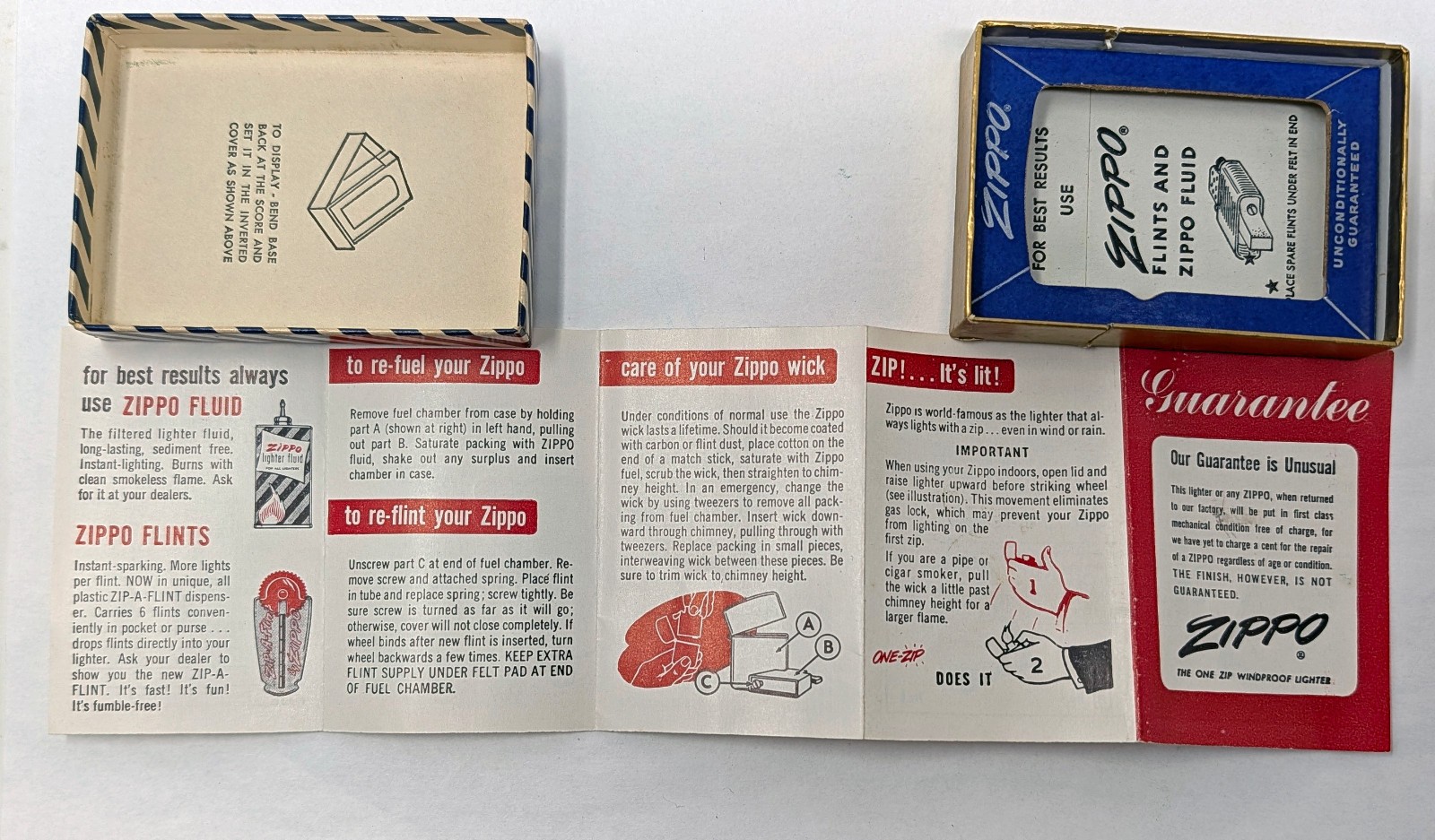 Vtg. Nr Mint Circa 1958 Zippo Lighter KENDALL, THE 2000 MILE OIL Blue Stripe Box