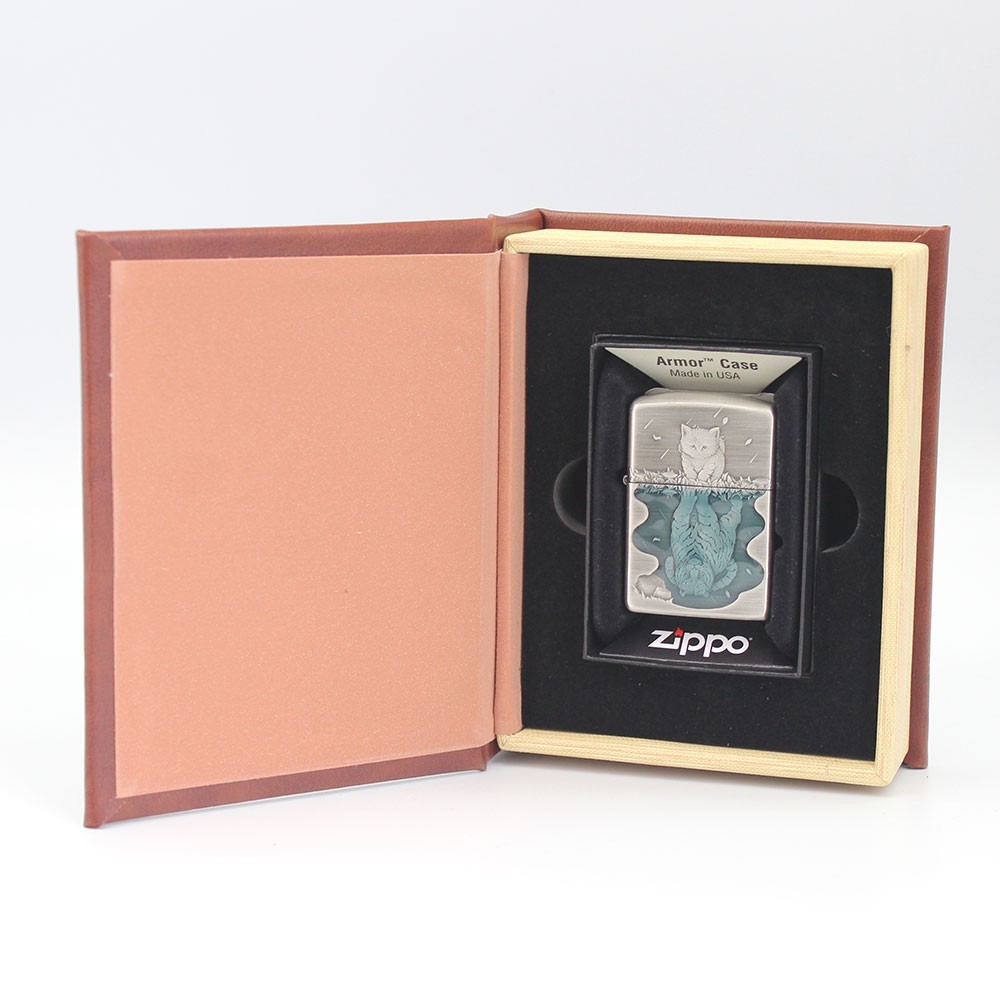 Zippo lighter 162 Armor Custom 3D Rendering/ Epoxy Inlay: Tiger in Kitten` Heart
