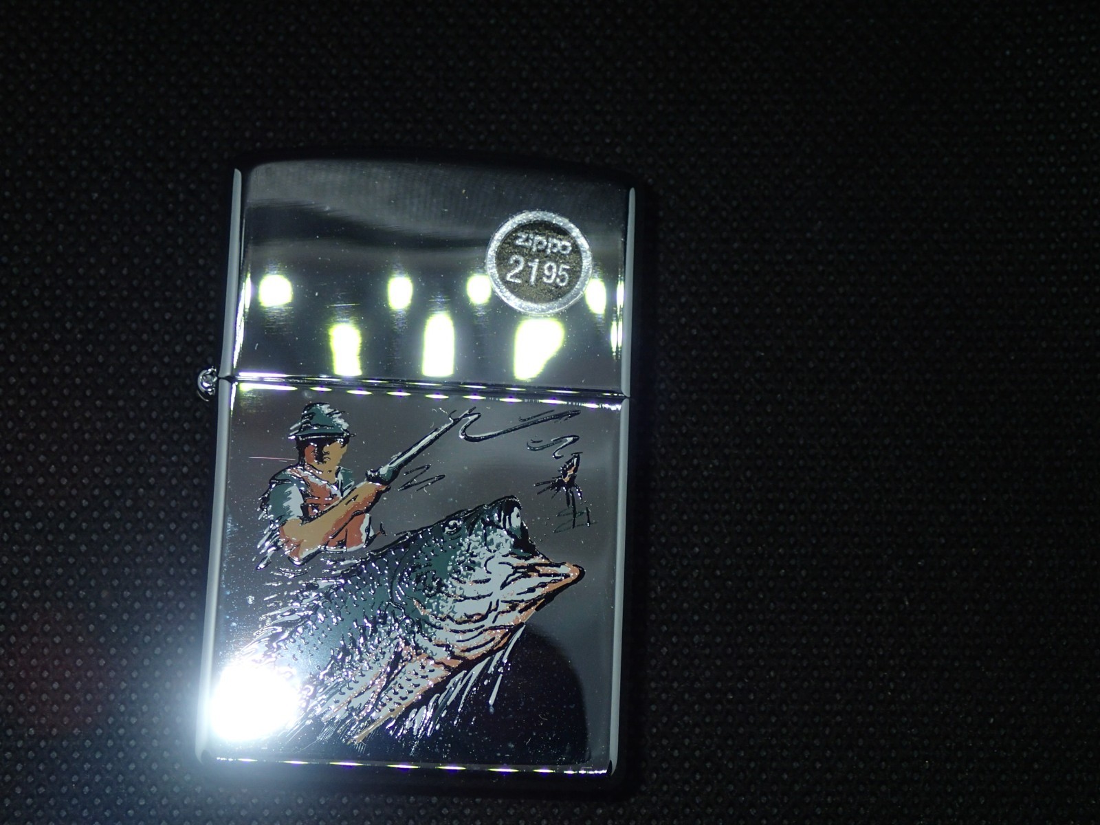 vintage Zippo Outdoor Sportsman Fly Fisherman Fishing Bass Trout Chrome Lighter