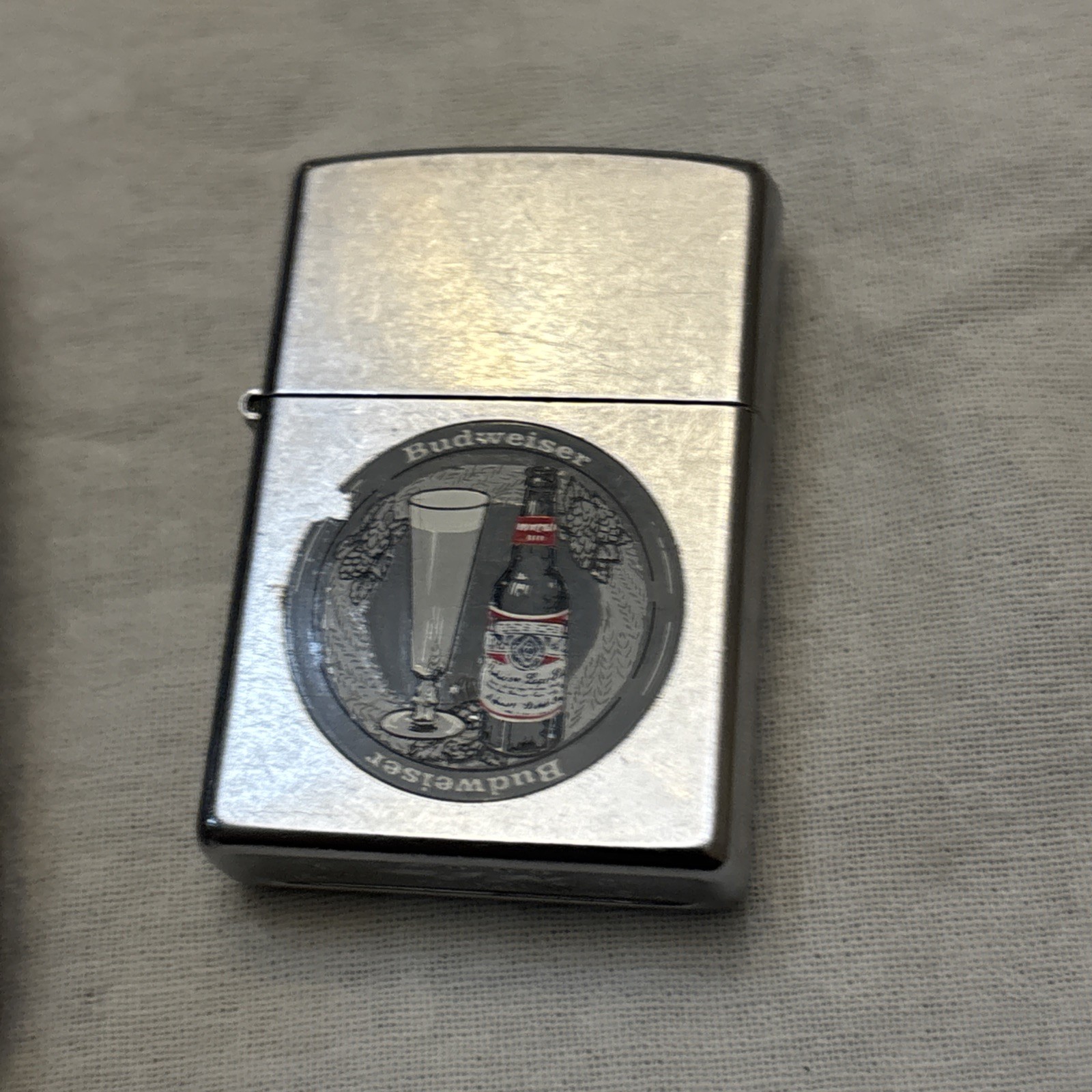 Zippo Lighter 2002 Budweiser Beer Graphic Polished Chrome Used Rare