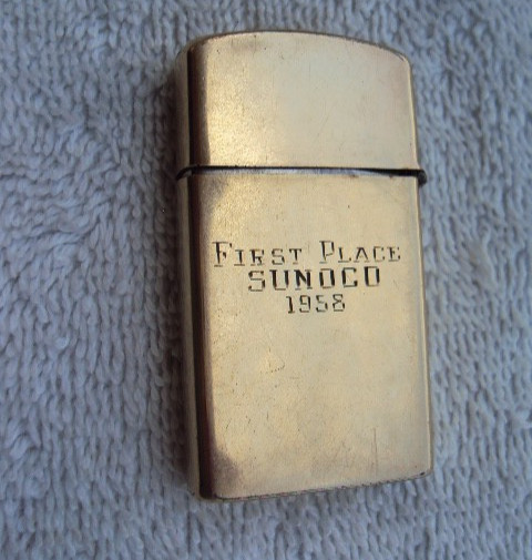 1957 10k Gold Filled Slim Zippo Lighter First Place SUNOCO 1958 Moonshiner