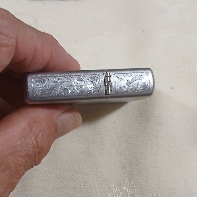 Zippo Engraved „MJC“ Lighter Decorative Scrollwork Edges Silver Collectible
