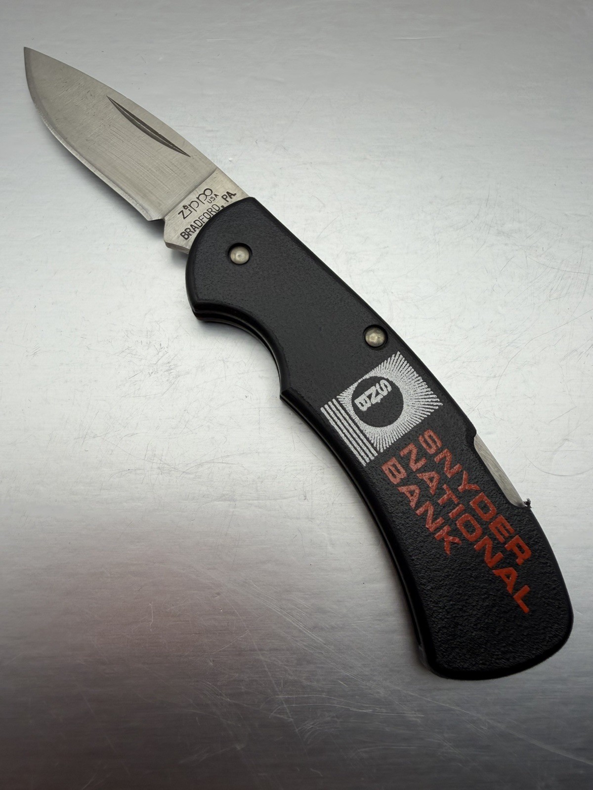Vintage Snyder National Bank Advertising Stainless Zippo Pocket Knife NEW B51