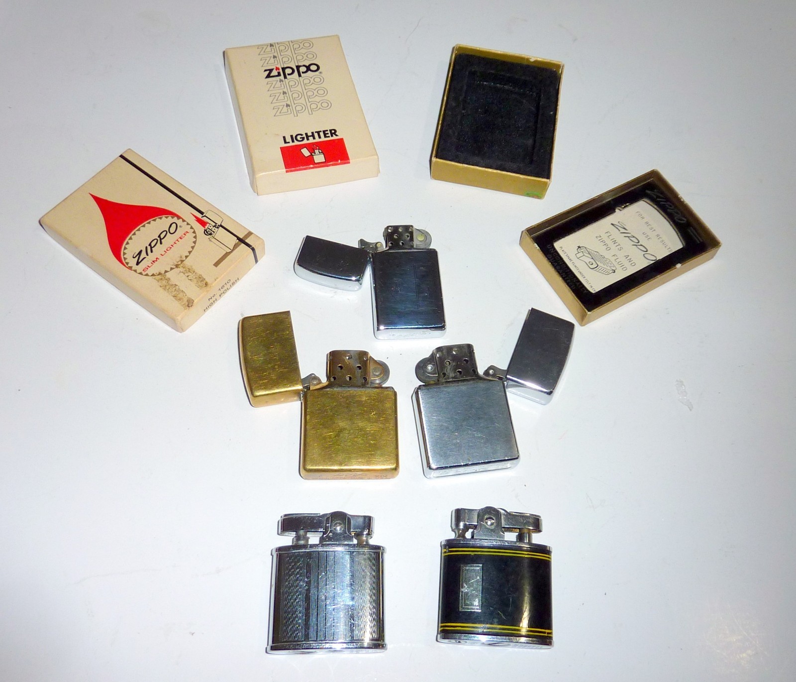 Vintage Lighter Lot 5 Zippo Slim XII XIV ATC K&B Automatic Japan Boxes