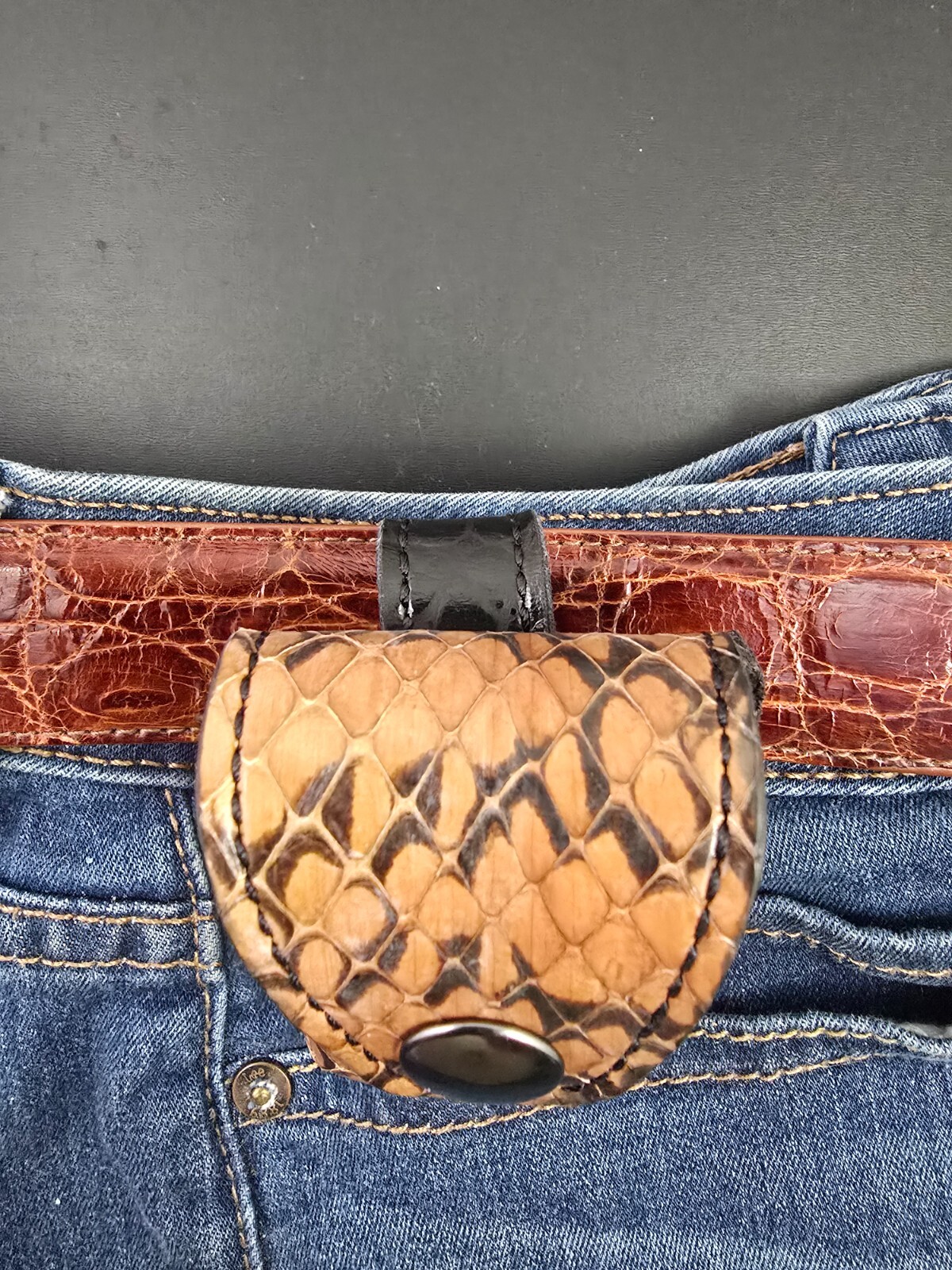 Brown and Black Cobra snake skin ZIPPO lighter case Pouch holder handmade new