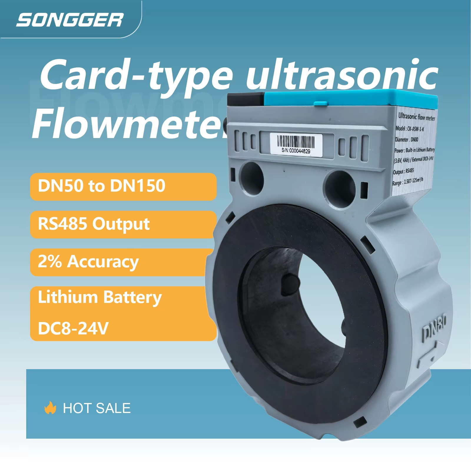 Ultrasonic Flow Meter CK-ASW-1-K Smart Battery Powered IP68 Waterproof Water Met