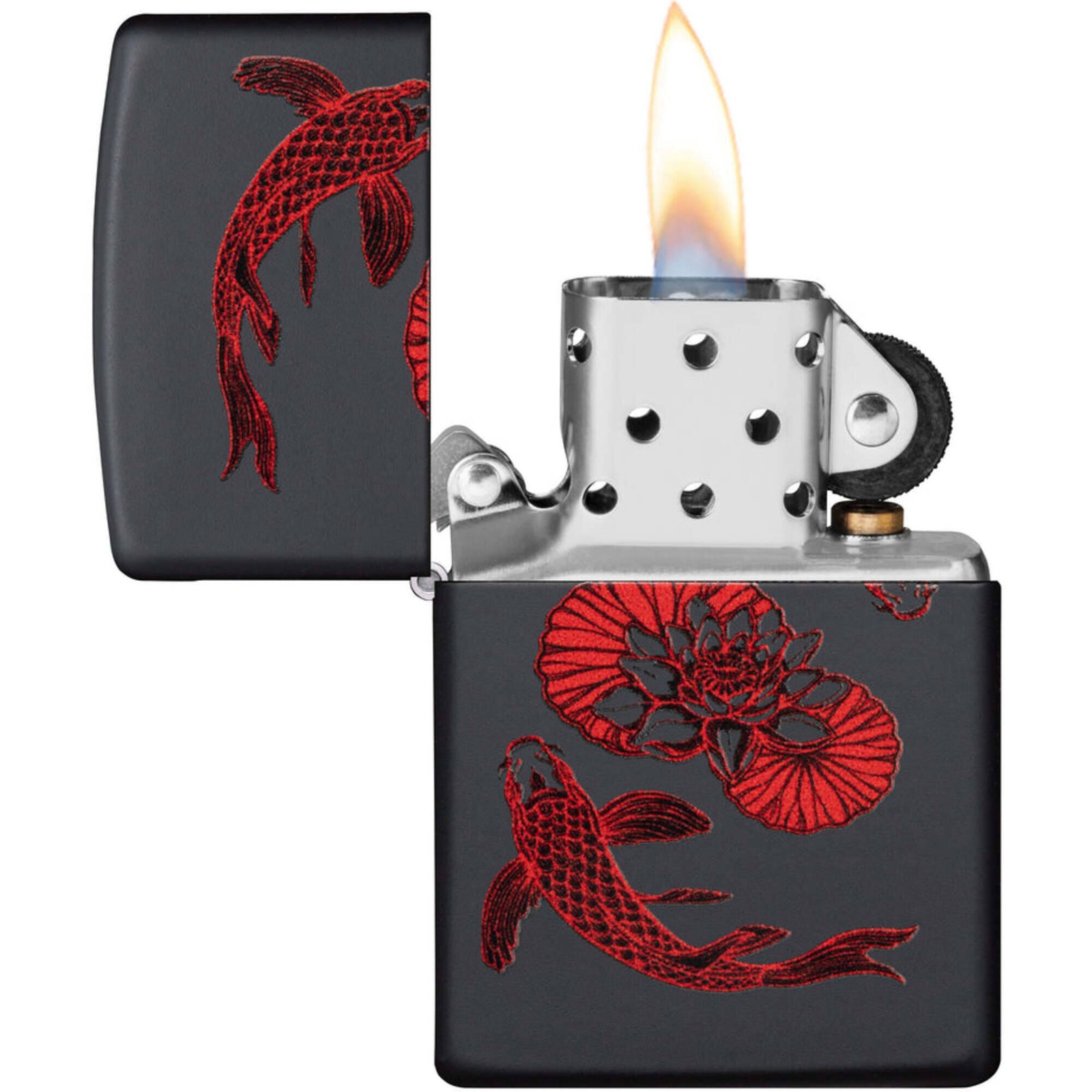 Zippo Windproof Pocket Lighter Koi Fish Design Classic Matte Black Finish 49922