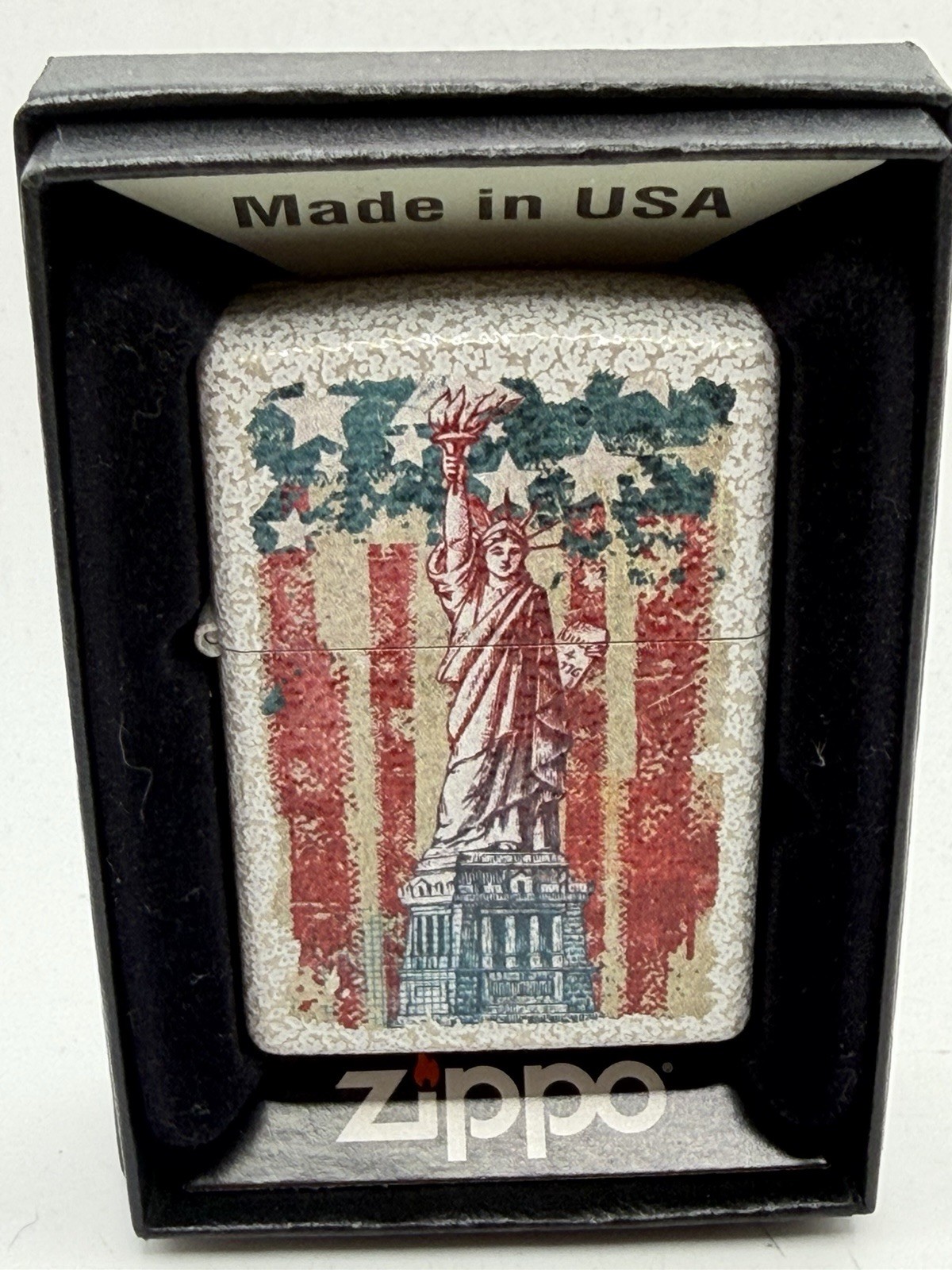 2022 Statue Liberty US Flag Mercury Glass White Textured Zippo Lighter NEW B33