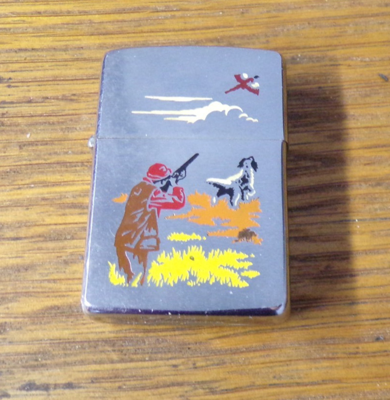 HTF VINTAGE ZIPPO LIGHTER HUNTER DOG PHEASANT FULL COLOR