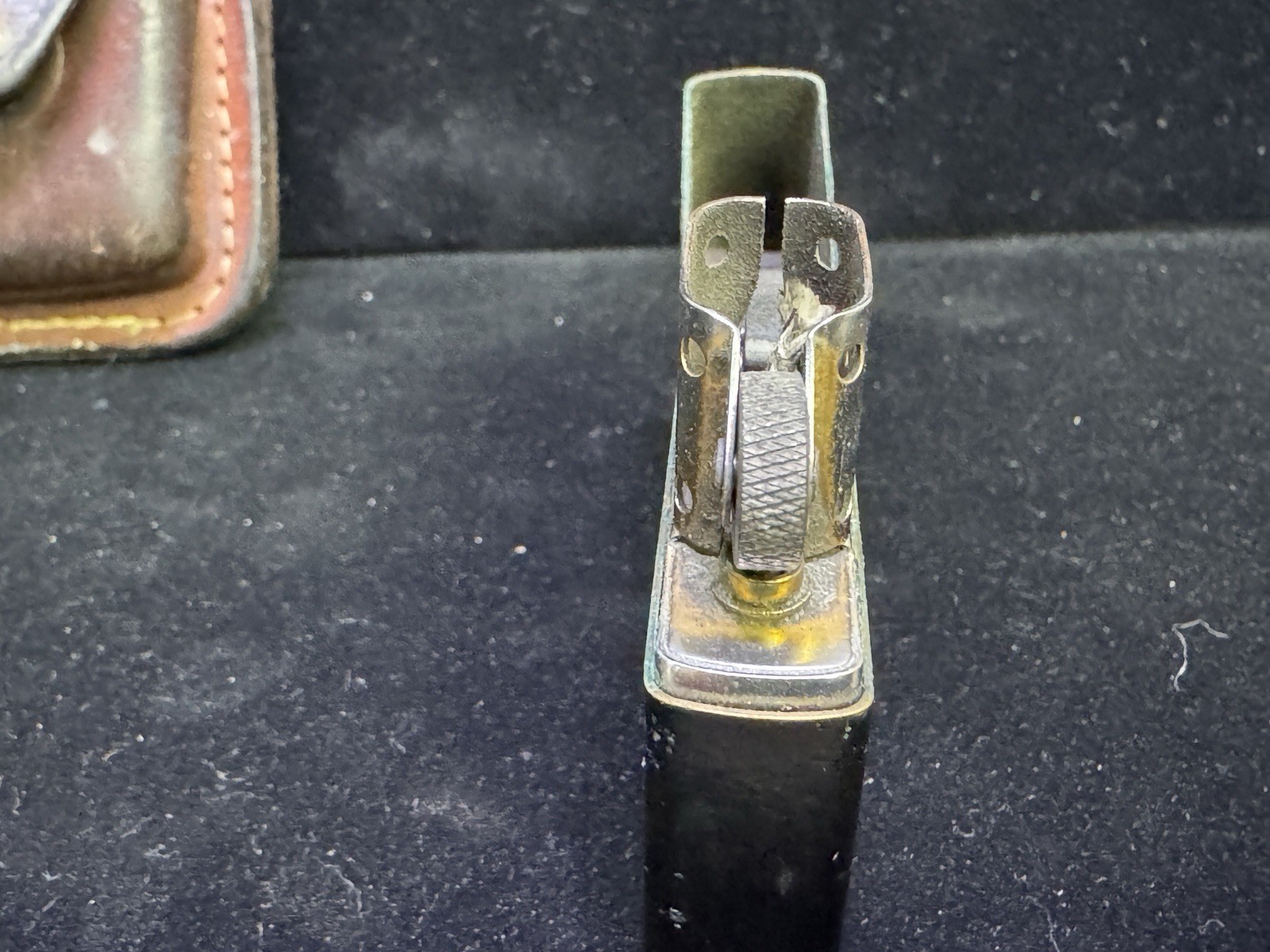 Zippo vintage Lighter K XII Black with brown leather belt holder USA tobacco
