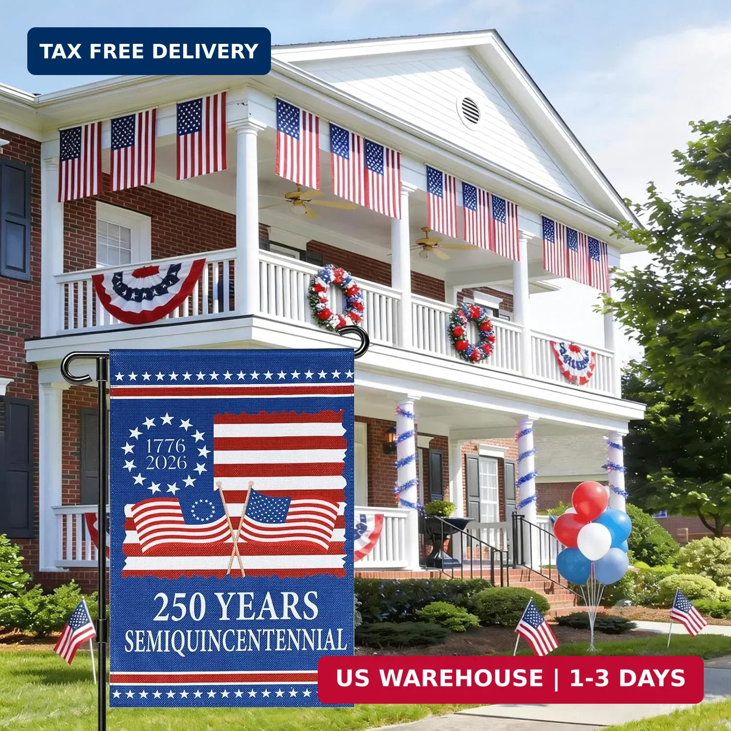 250 Anniversary USA Flag 4th of July Decorations 12×18 Inch Patriotic Garde…