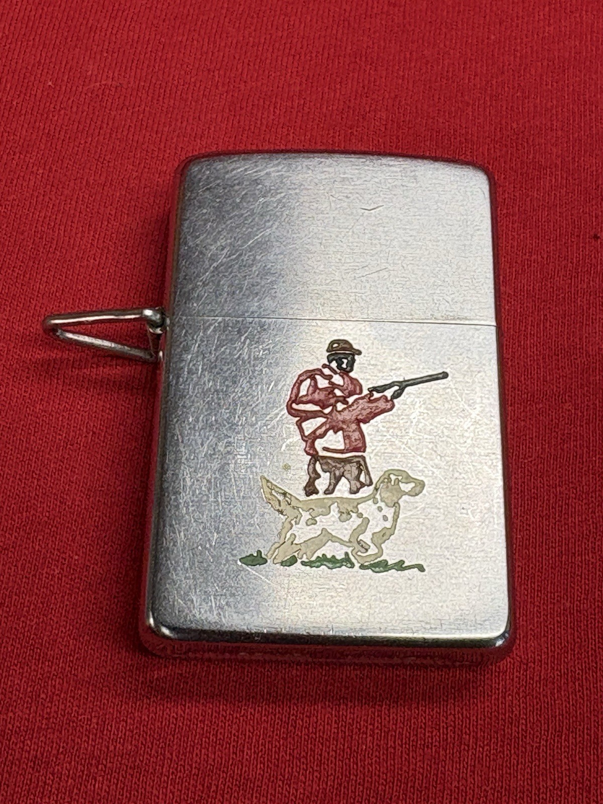 Vintage 1958 ZIPPO Lossproof Lighter w/Hunter & Hunting Dog Scene Pre-owned