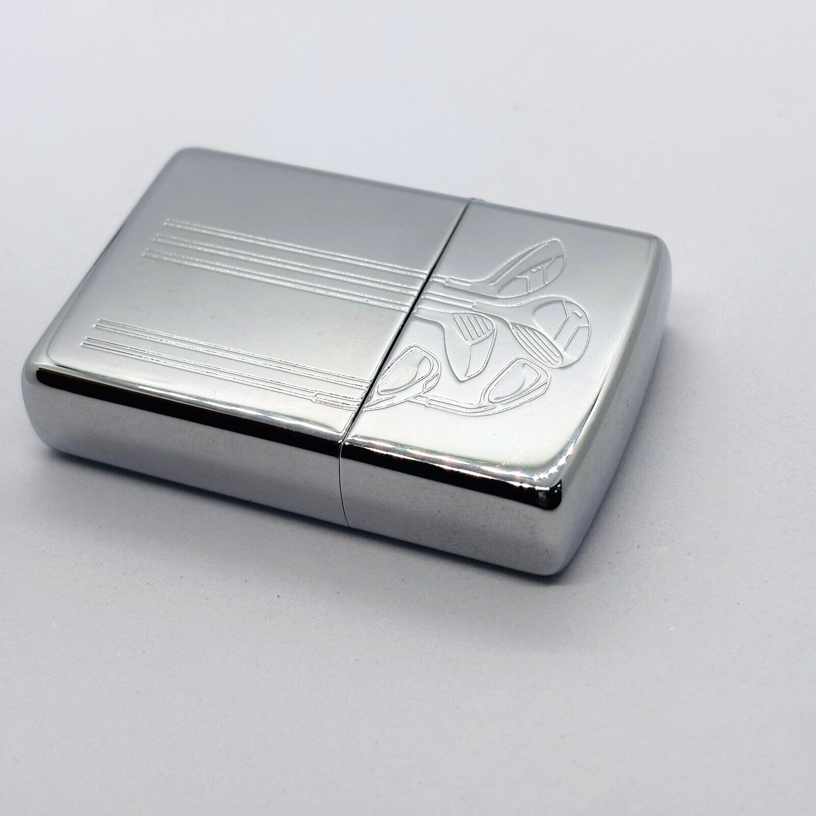 ZIPPO Lighter Golf Design Silver Plate Zippo Lighter Yr 2000 E2-221