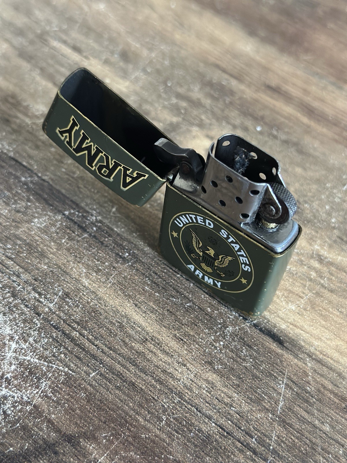 Vintage 2004 Zippo Lighter Olive Green/Khaki Distressed Finish with Brass Patina