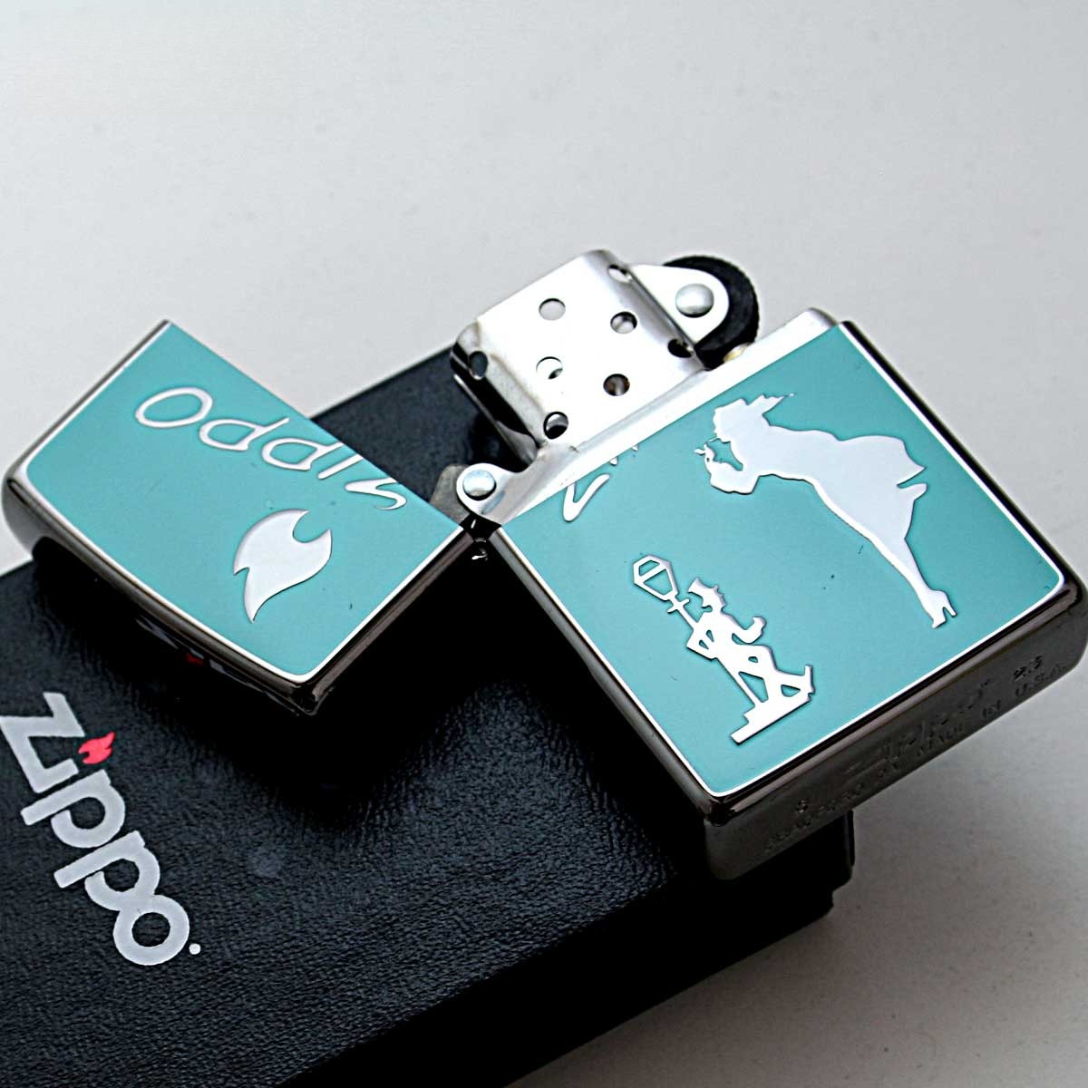 Zippo Lighter CASE ONLY Windy Drunk Flame Icon Classic Logo Black Turquoise