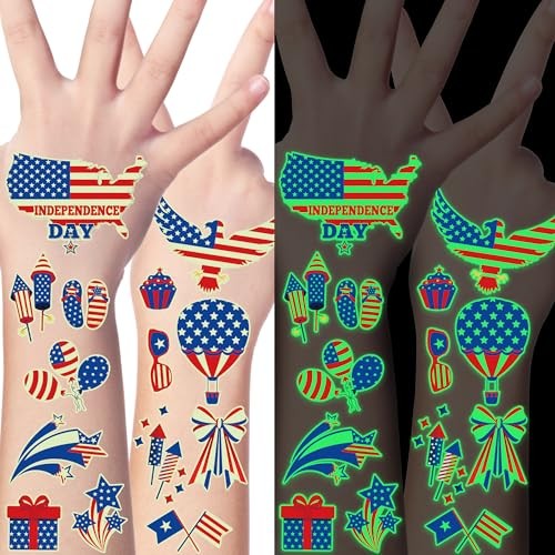 106 Packs Decorations Glow in the Dark Tattoos, Multiple Styles 4th of July