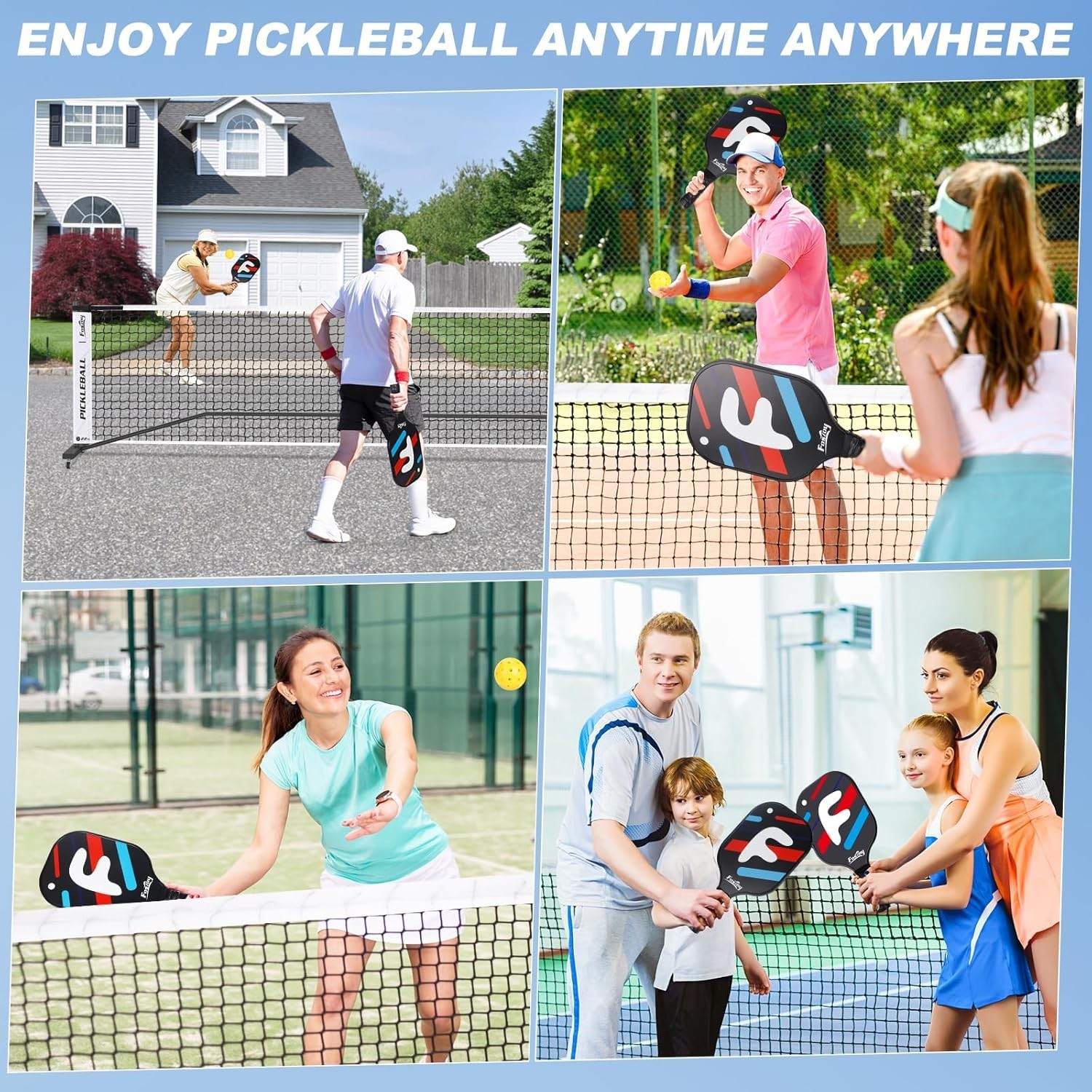 Fostoy Portable Pickleball Net Wheels 22ft 4 Paddles 6 Balls Carry Bag