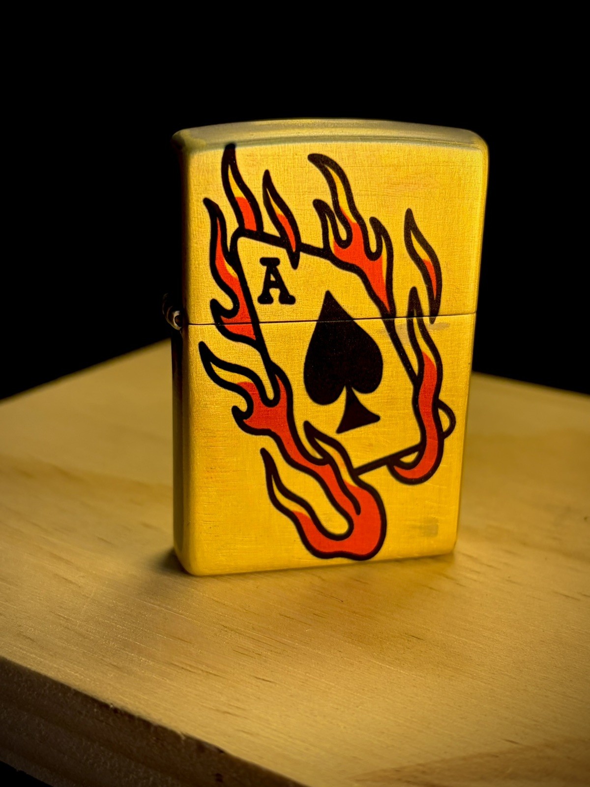 Gold Custom Ace Card With Flames Collectible Zippo Lighter