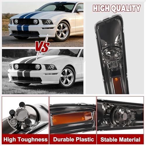 Pair Turn Signal Lights Compatible with 2005-2009 Smoke Lens Chrome Housing