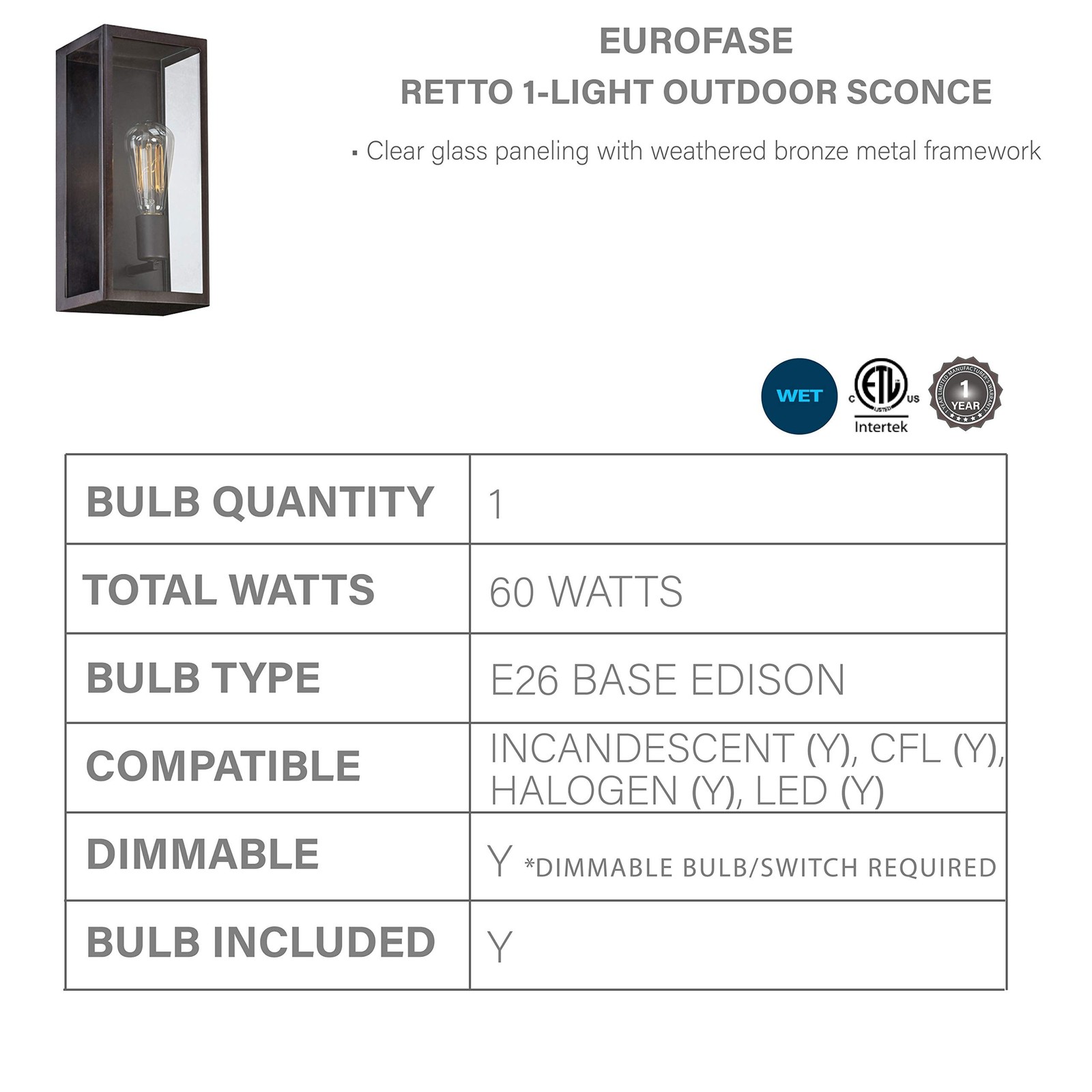 Eurofase 25602-012 12″ High Retto Metal Panel Framework Outdoor Sconce with C…