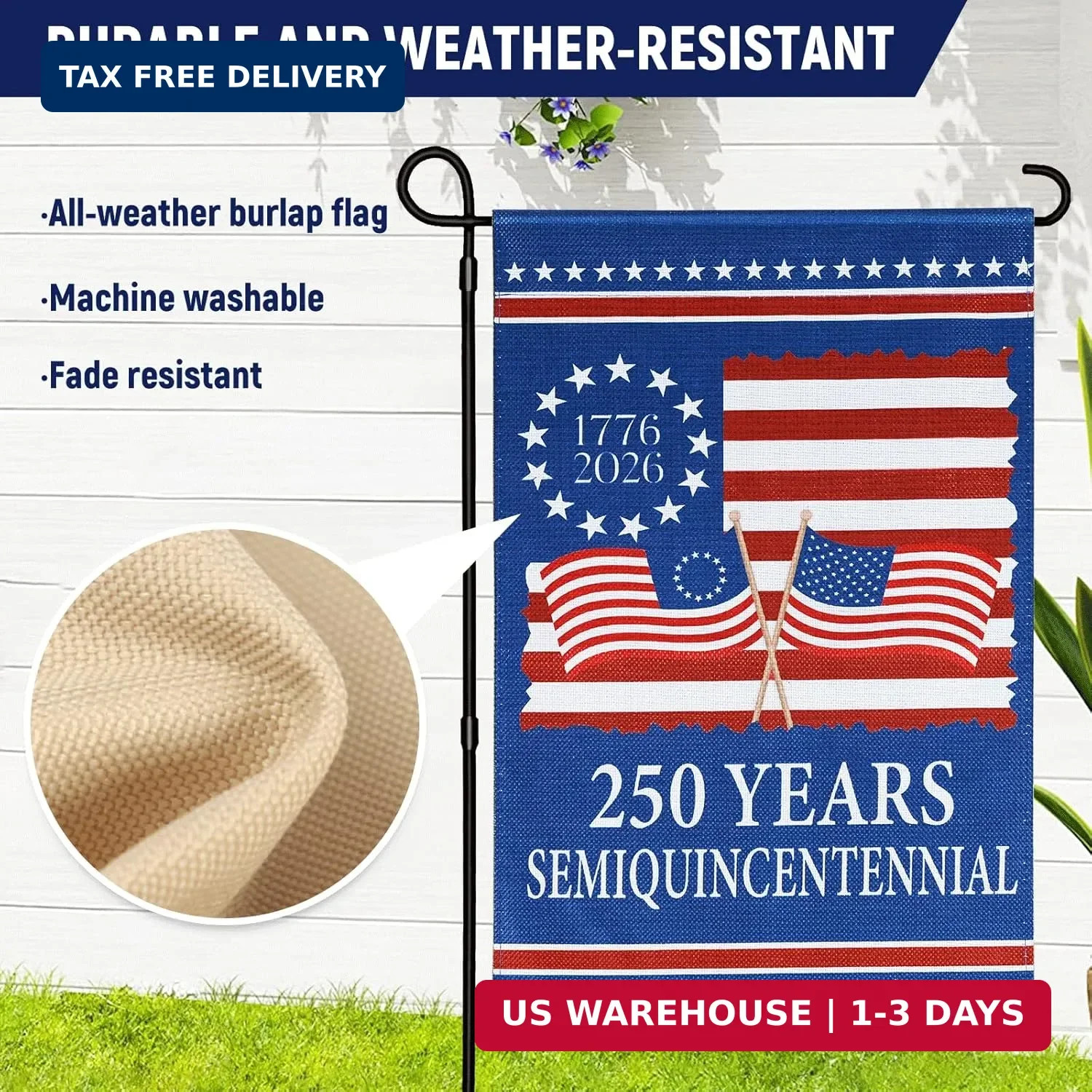 250 Anniversary USA Flag 4th of July Decorations 12×18 Inch Patriotic Garde…