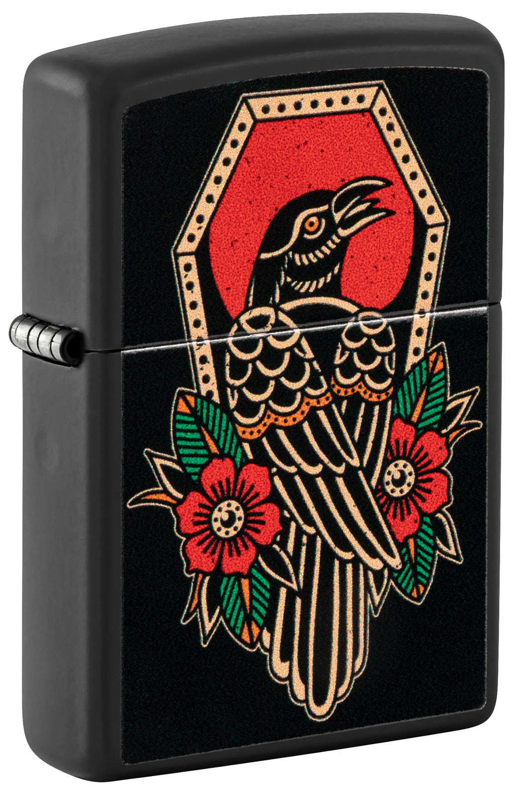 Zippo Crow Tattoo Design Black Matte Windproof Pocket Lighter, 48611