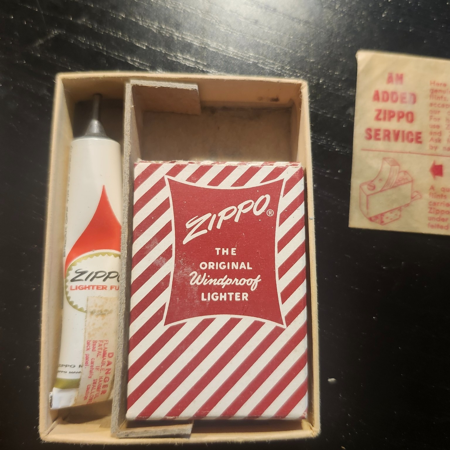 NOS 1963 Zippo Windproof Lighter Complete in Original Mailing Box with Fuel, Fli