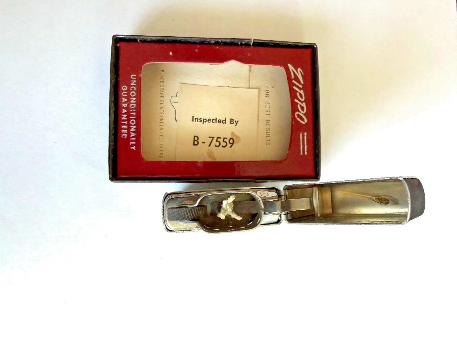 Vintage Zippo Brushed Chrome Lighter w/ Red Stripe Box 1950-1957 MINT NEVER USED