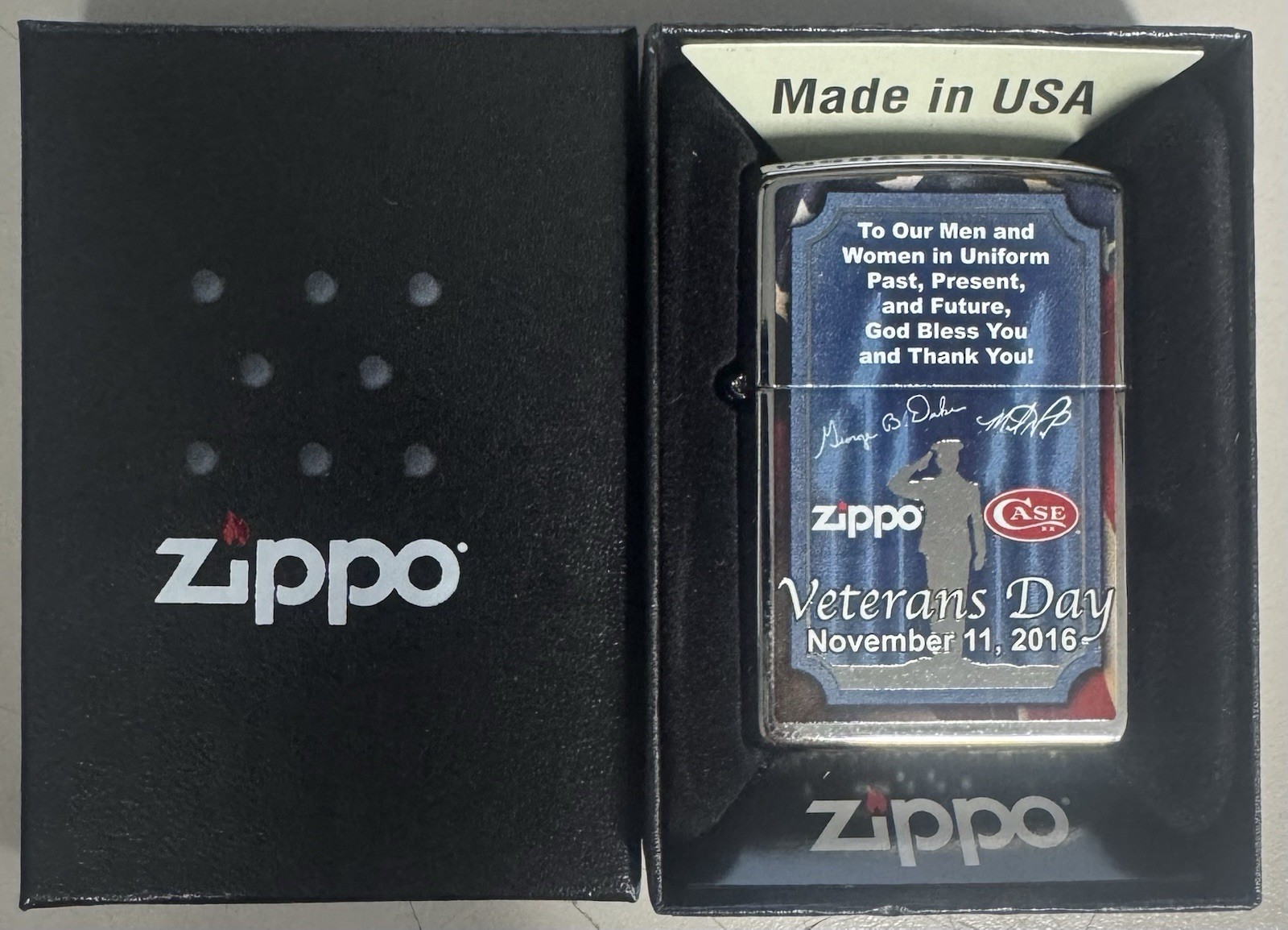 ZIPPO 2016 CASE XX VETERANS DAY POLISHED CHROME LIGHTER UNFIRED IN BOX D620