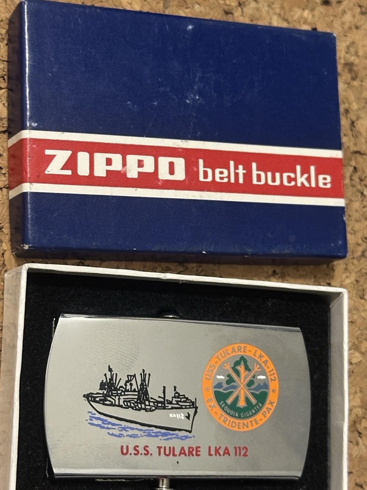 Vintage Zippo Belt Buckle US Navy U.S.S Tulare LKA-212